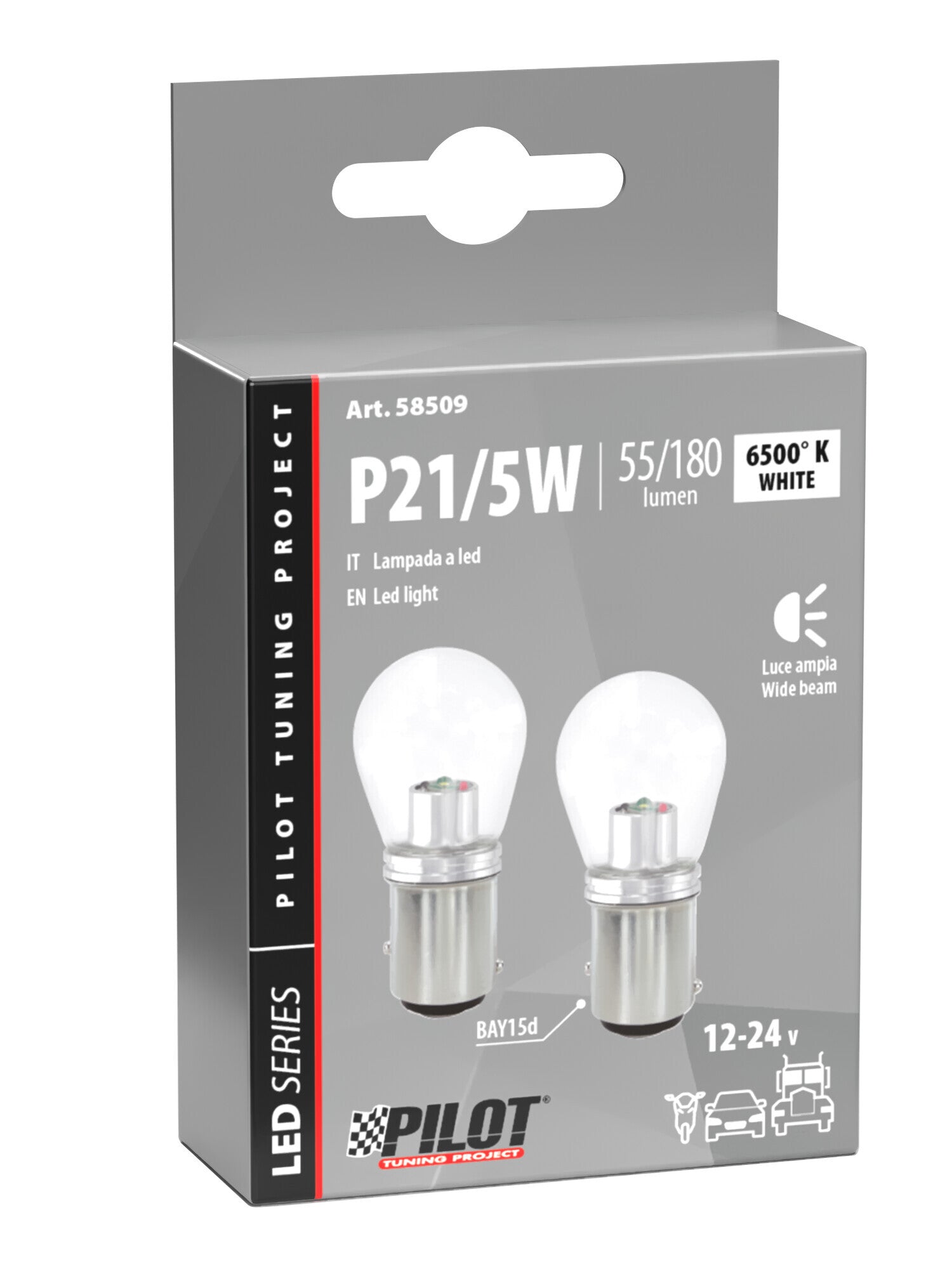 12/24V Mega-Led 16 - 1 Smd x 16 chips - (P21/5W) - BAY15d - 2 pz - Scatola - Bianco