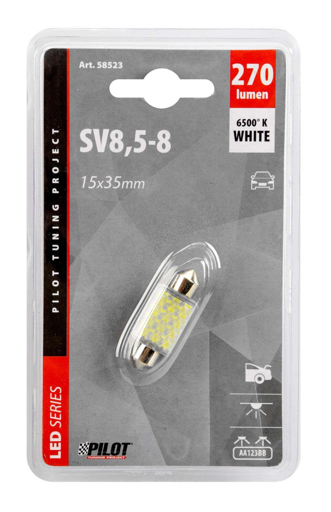 12V Led Series - 27 SMD x 1 chips - 15x35 mm - SV8,5-8 - 1 pz - D/Blister - Bianco - Doppia polarità