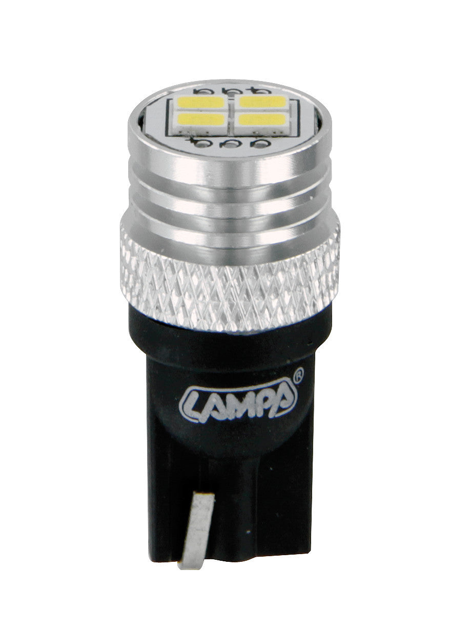 12V Mega-Led 12 - 4 Smd x 3 chips - (T10) - W2,1x9,5d - 2 pz - D/Blister - Bianco - Doppia polarità