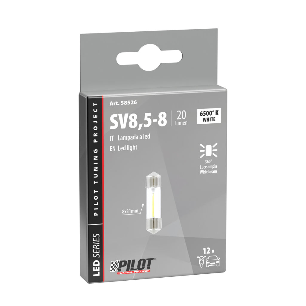12V Led Series - 1 SMD x 9 chips - 8x31 mm - SV8,5-8 - 1 pz - Scatola - Bianco