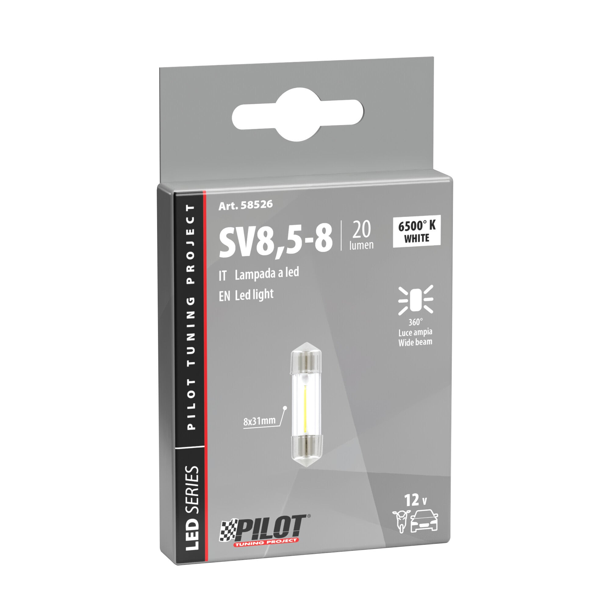 12V Led Series - 1 SMD x 9 chips - 8x31 mm - SV8,5-8 - 1 pz - Scatola - Bianco