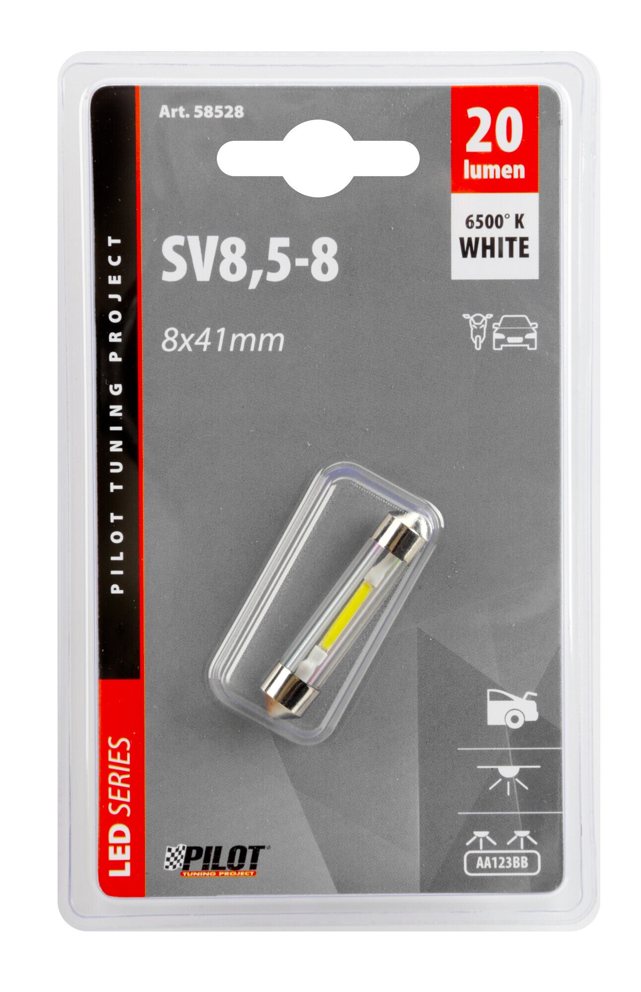 12V Led Series - 1 SMD x 9 chips - 8x41 mm - SV8,5-8 - 1 pz - D/Blister - Bianco