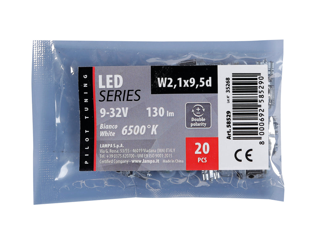 12/24V Mega-Led 9 - 1 Smd x 9 chips - (T10) - W2,1x9,5d - 20 pz - Busta - Bianco - Doppia polarità