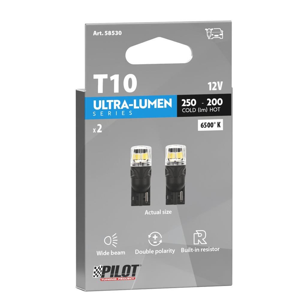 12V Ultra-Lumen Series - (T10) - W2,1x9,5d - 2 pz - Scatola - Bianco - Doppia polarità - Resistenza incorporata