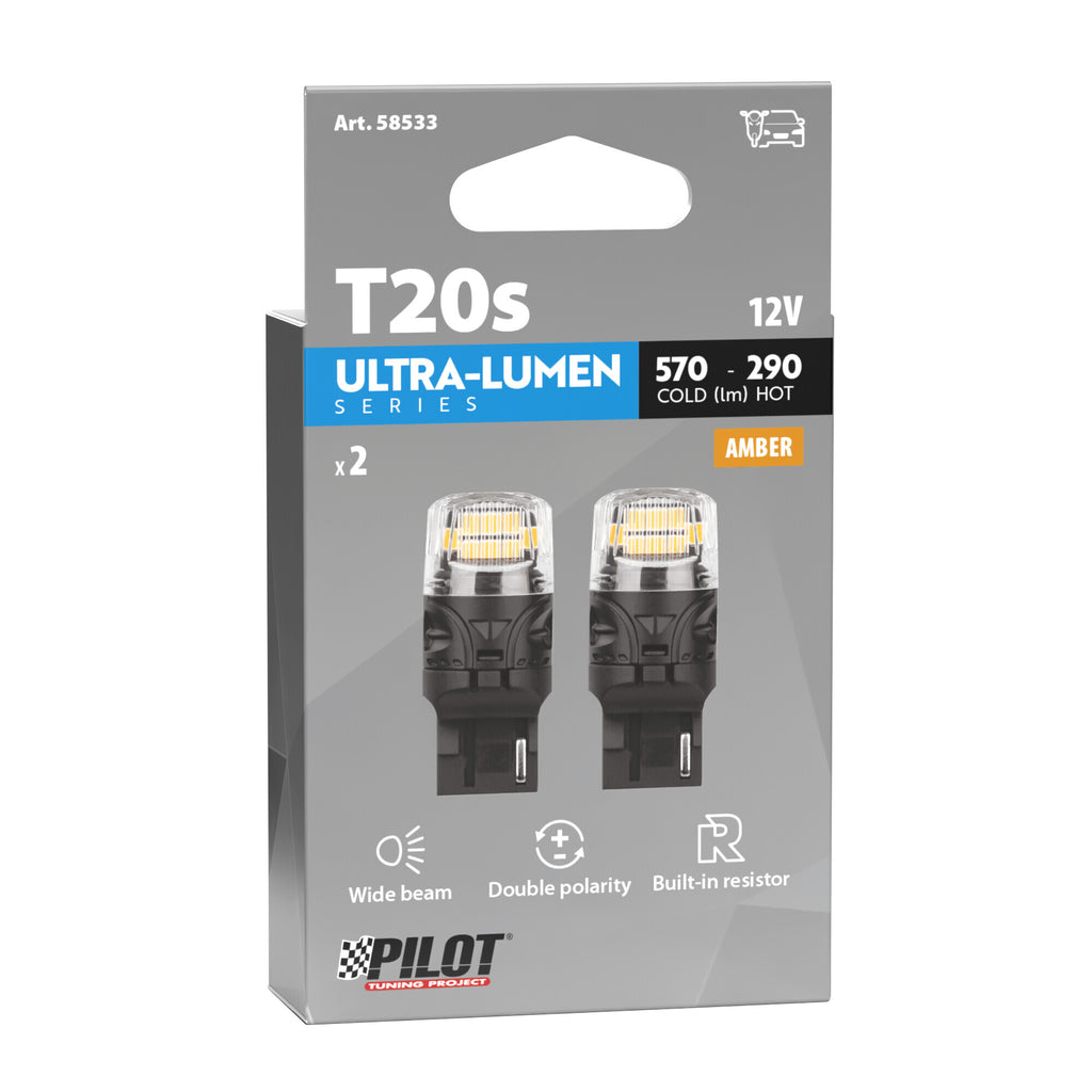 12V Ultra-Lumen Series - (WY21W) - W3x16d - 2 pz - Scatola - Arancio - Doppia polarità - Resistenza incorporata