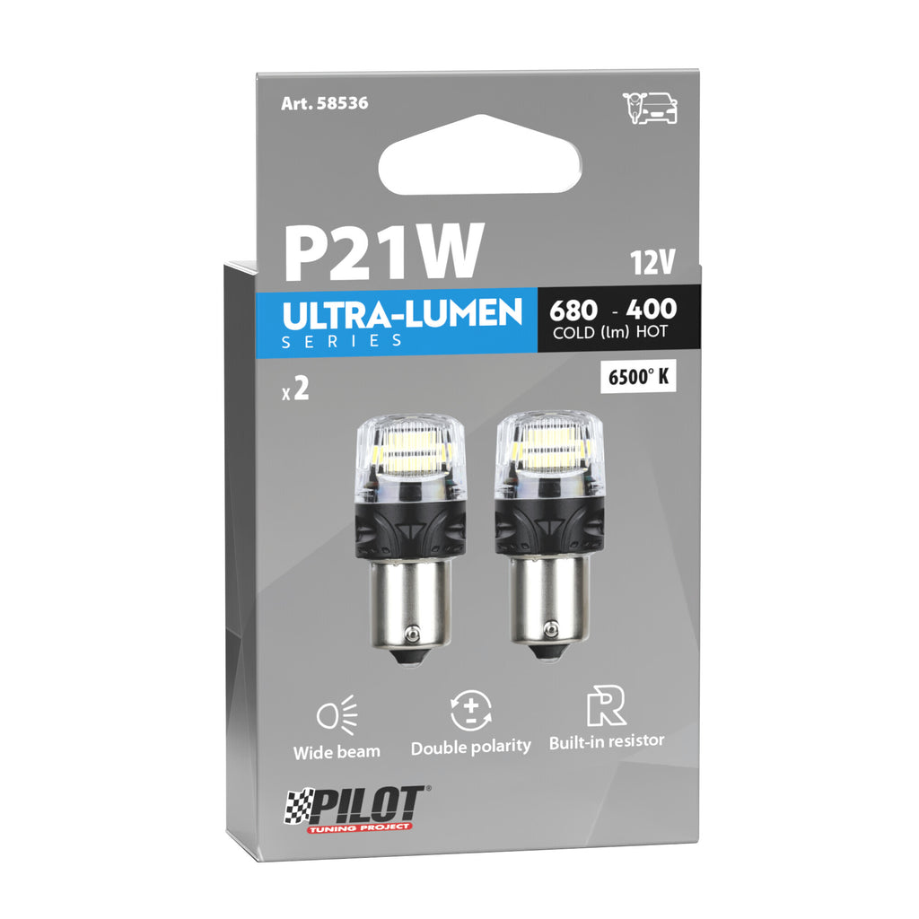 12V Ultra-Lumen Series - (P21W) - BA15s - 2 pz - Scatola - Bianco - Doppia polarità - Resistenza incorporata