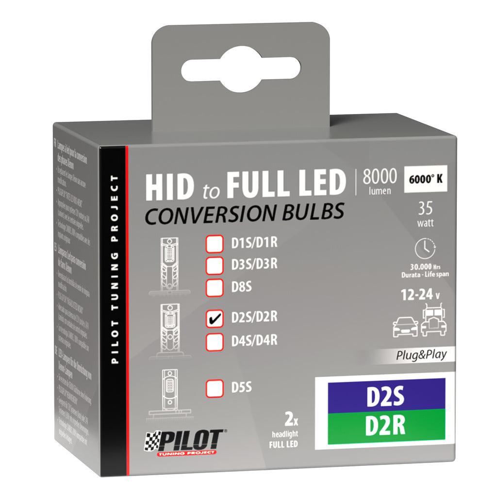 12/24V Lampade a Led per conversione fari Xenon - (D2S-D2R) - 35W - 2 pz - Scatola