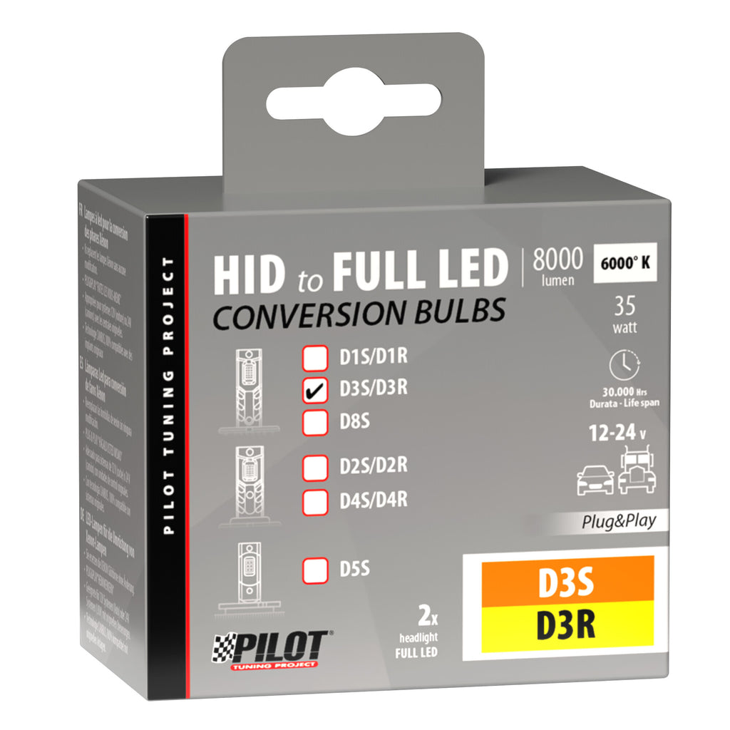 12/24V Lampade a Led per conversione fari Xenon - (D3S-D3R) - 35W - 2 pz - Scatola