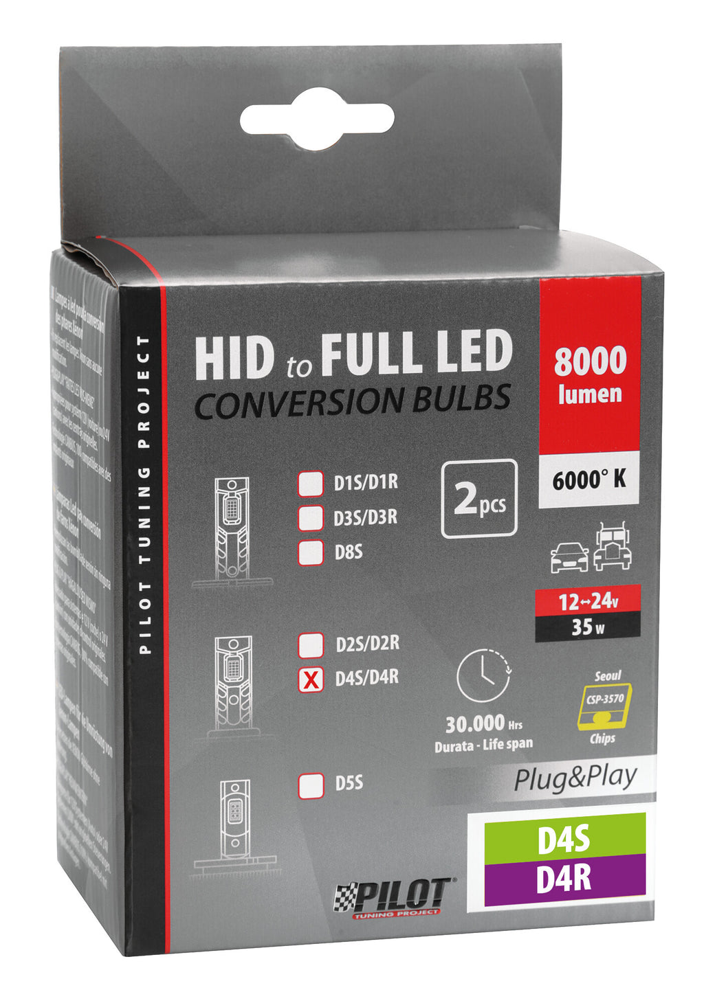 12/24V Lampade a Led per conversione fari Xenon - (D4S-D4R) - 35W - 2 pz - Scatola