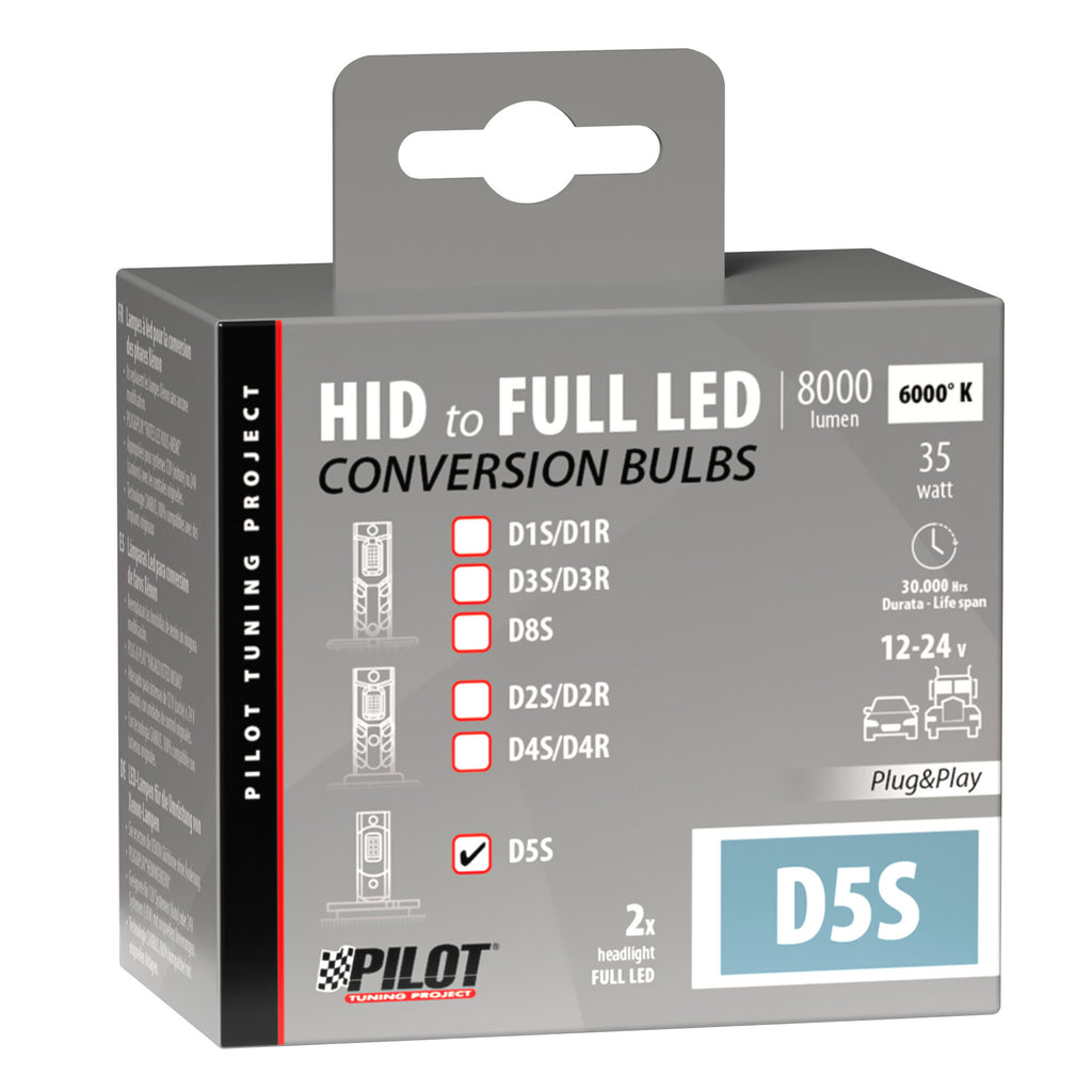 12/24V Lampade a Led per conversione fari Xenon - (D5S) - 35W - 2 pz - Scatola