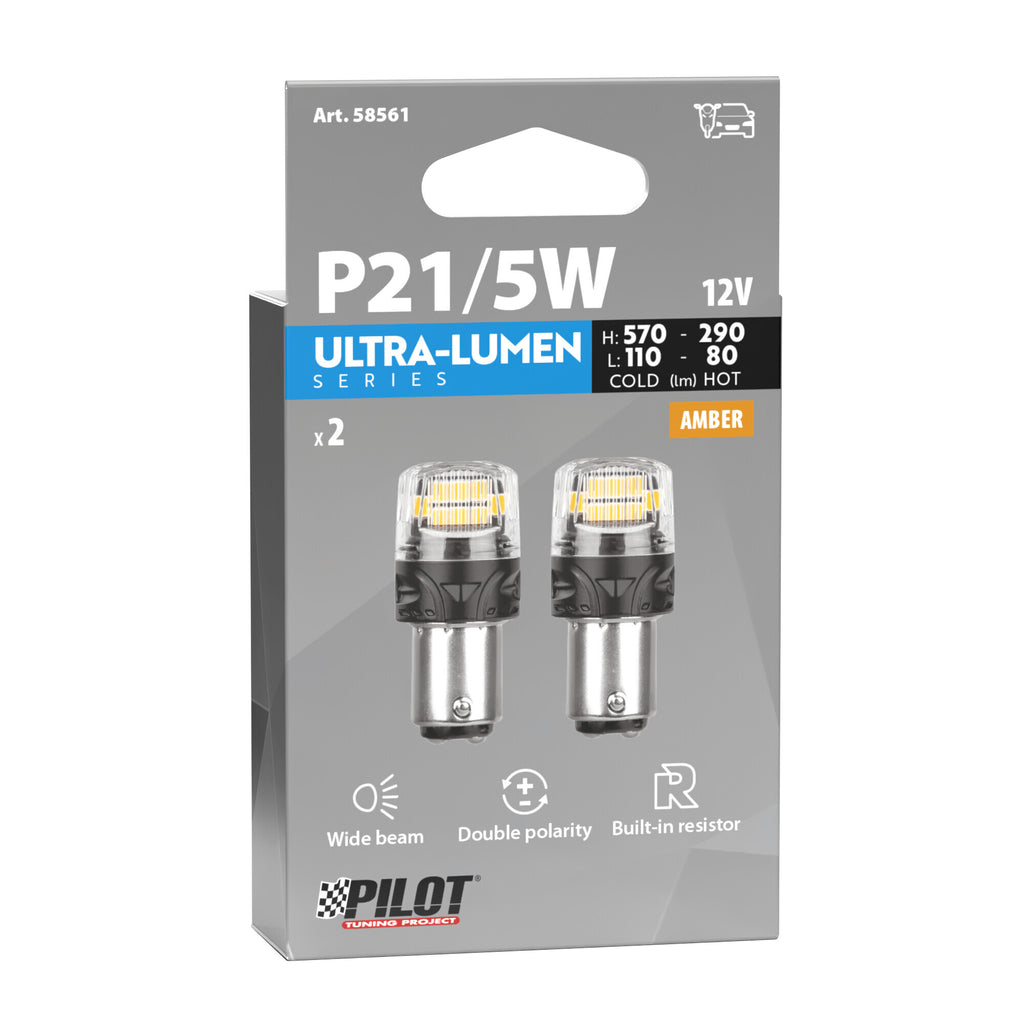 12V Ultra-Lumen Series - (P21/5W) - BAY15d - 2 pz - Scatola - Arancio - Doppia polarità - Resistenza incorporata