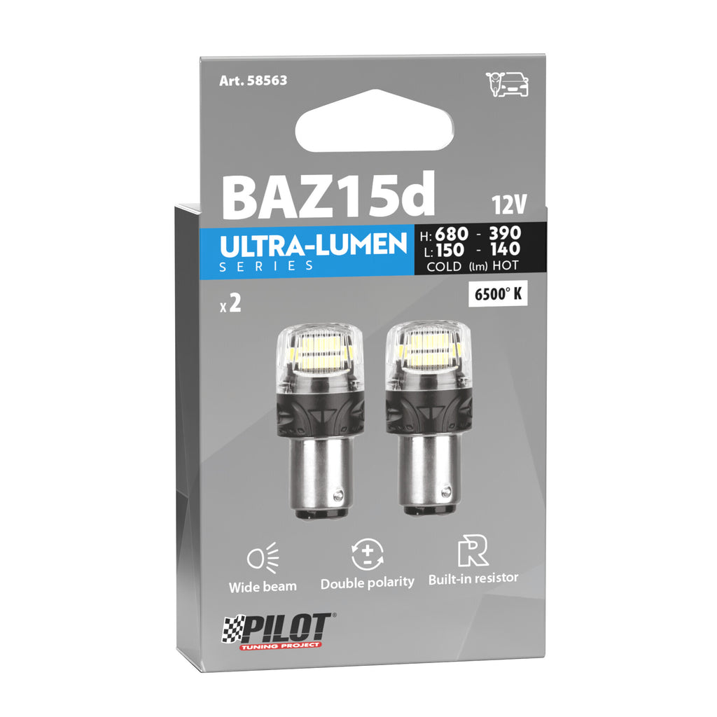 12V Ultra-Lumen Series - (P21/4W) - BAZ15d - 2 pz - Scatola - Bianco - Doppia polarità - Resistenza incorporata
