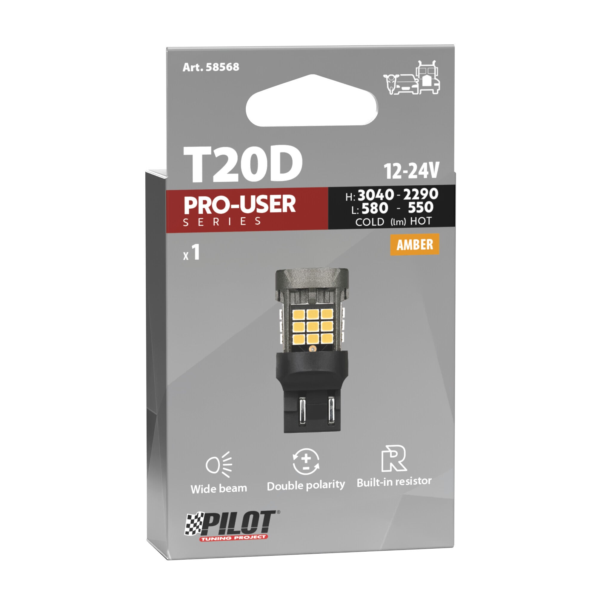 12/24V Pro-User Series - (WY21/5W) - W3x16q - 1 pz - Scatola - Arancio - Doppia polarità - Resistenza incorporata