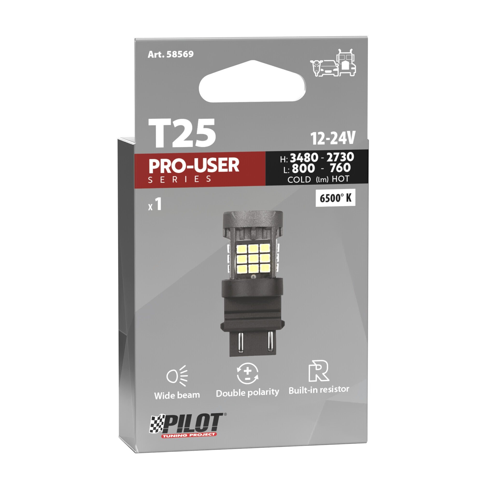 12/24V Pro-User Series - (P27/7W) - W2,5x16q - 1 pz - Scatola - Bianco - Doppia polarità - Resistenza incorporata