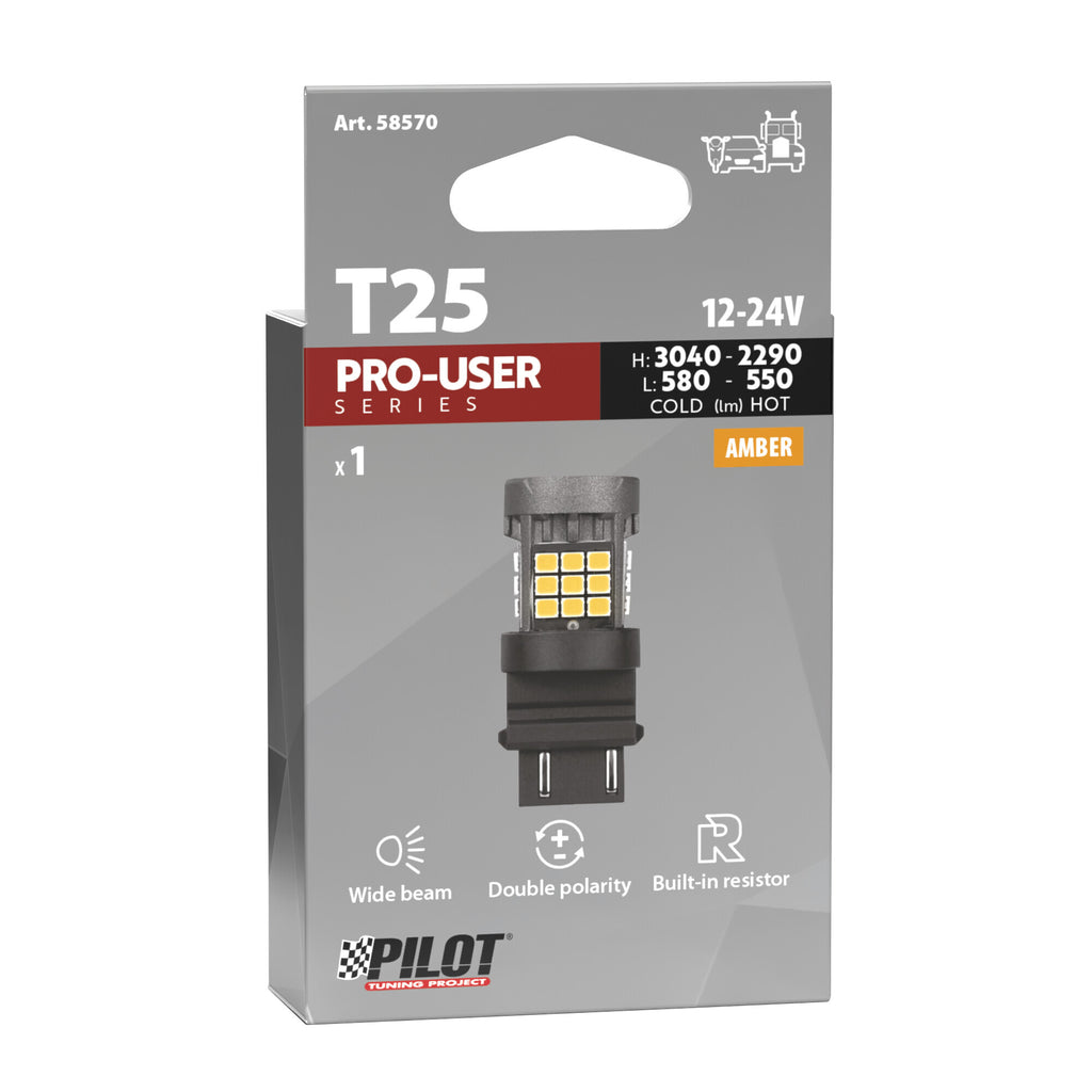 12/24V Pro-User Series - (PY27/7W) - W2,5x16q - 1 pz - Scatola - Arancio - Doppia polarità - Resistenza incorporata