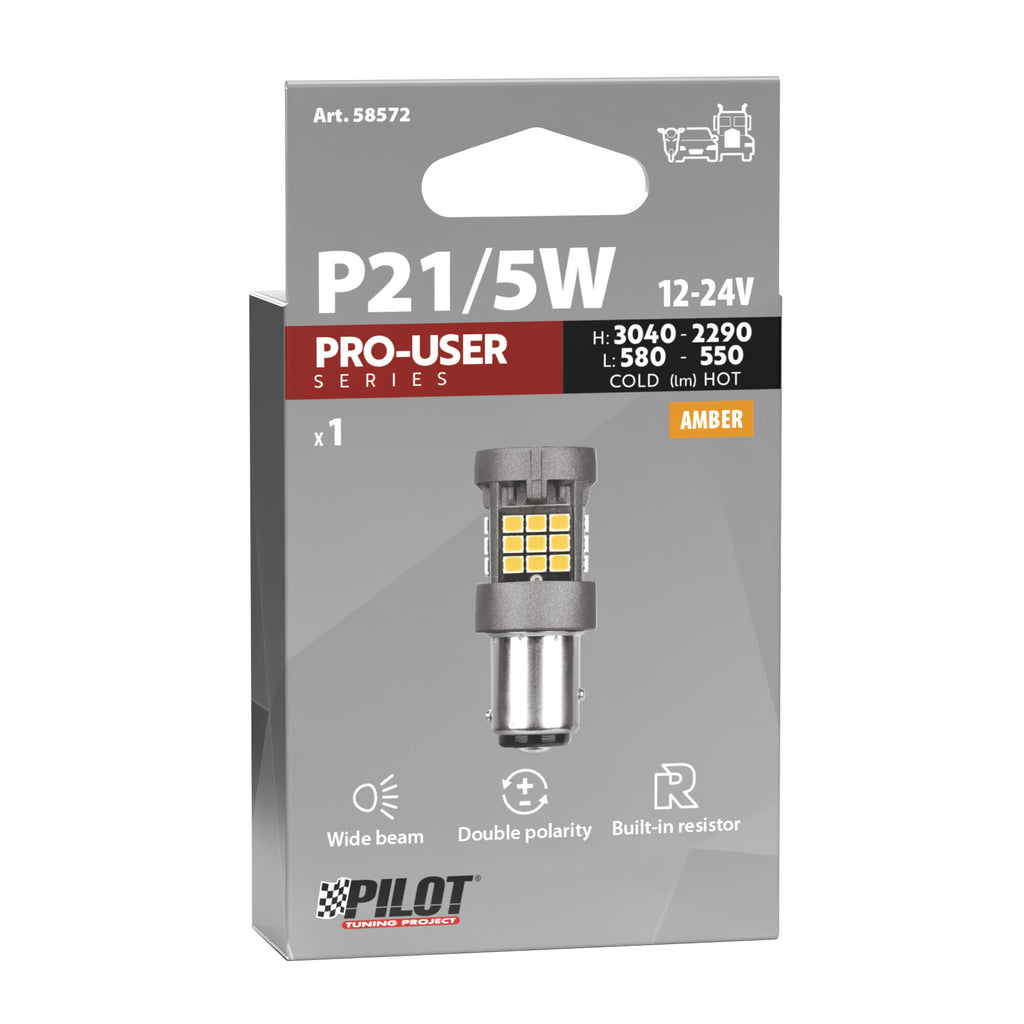 12/24V Pro-User Series - (P21/5W) - BAY15d - 1 pz - Scatola - Arancio - Doppia polarità - Resistenza incorporata