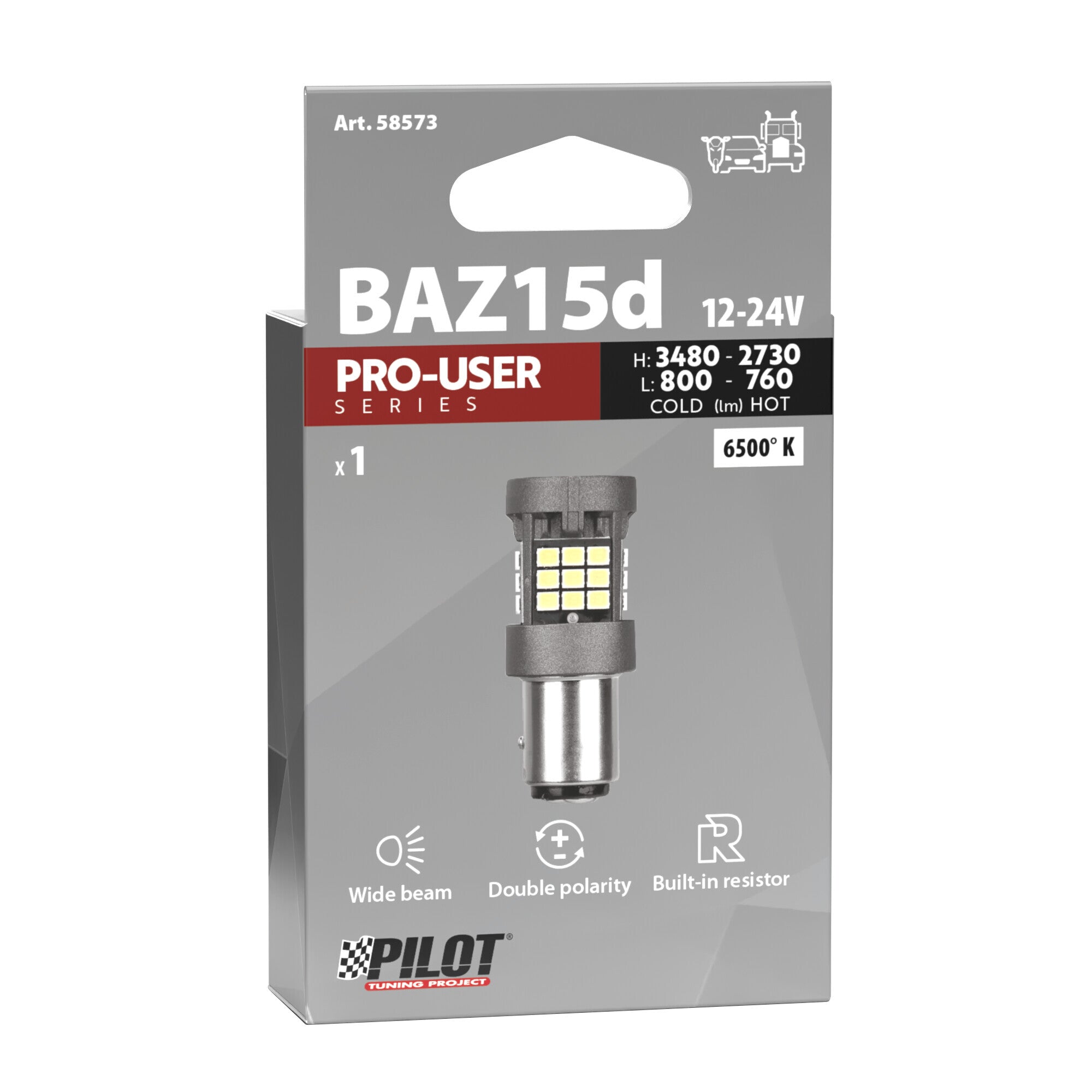 12/24V Pro-User Series - (P21/4W) - BAZ15d - 1 pz - Scatola - Bianco - Doppia polarità - Resistenza incorporata