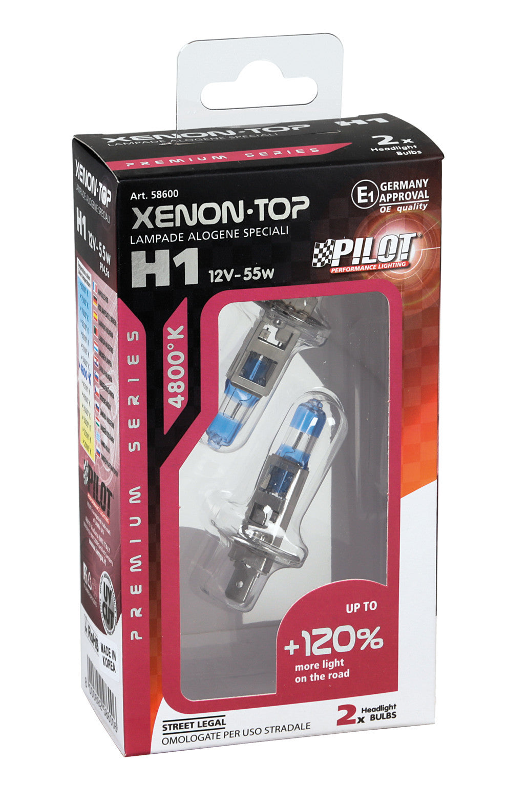 12V Lampada alogena Xenon Top +120% luce - H1 - 55W - P14,5s - 2 pz - Scatola