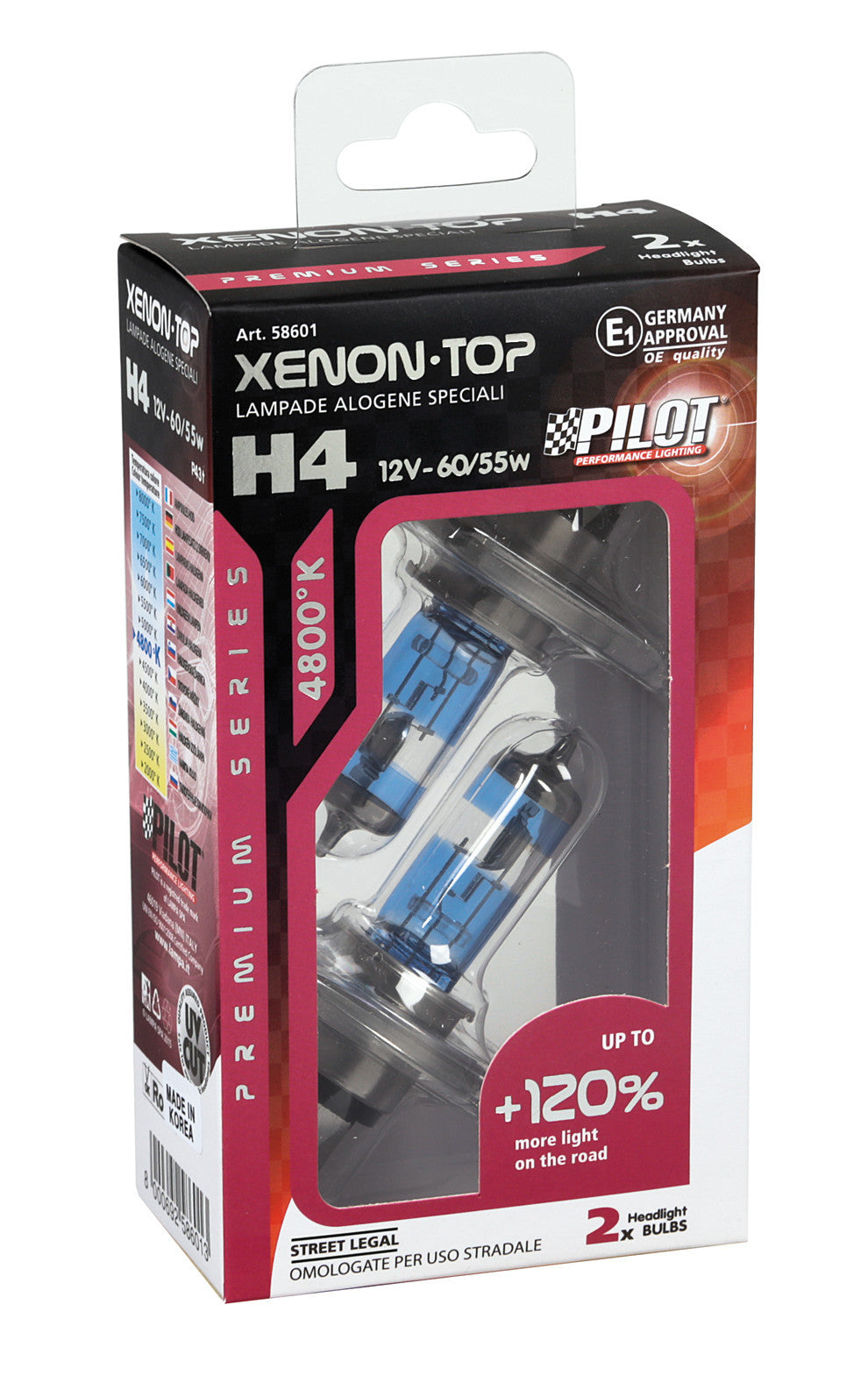 12V Lampada alogena Xenon Top +120% luce - H4 - 60/55W - P43t - 2 pz - Scatola