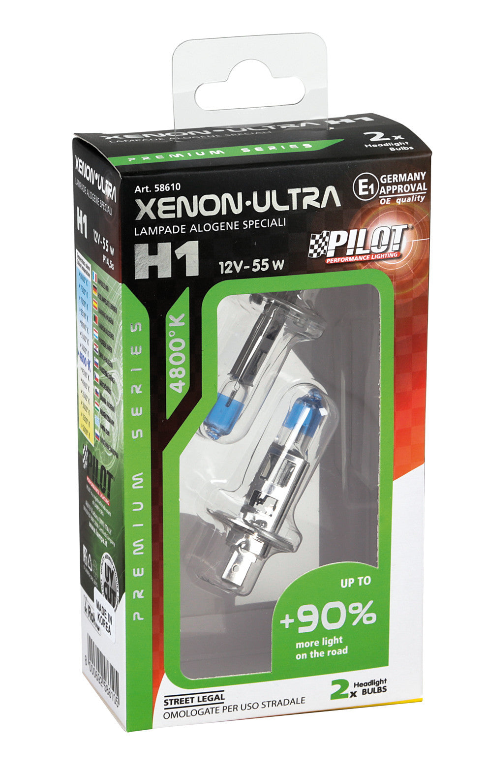 12V Lampada alogena Xenon Ultra +90% luce - H1 - 55W - P14,5s - 2 pz - Scatola
