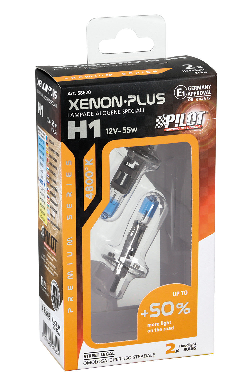 12V Lampada alogena Xenon Plus +50% luce - H1 - 55W - P14,5s - 2 pz - Scatola