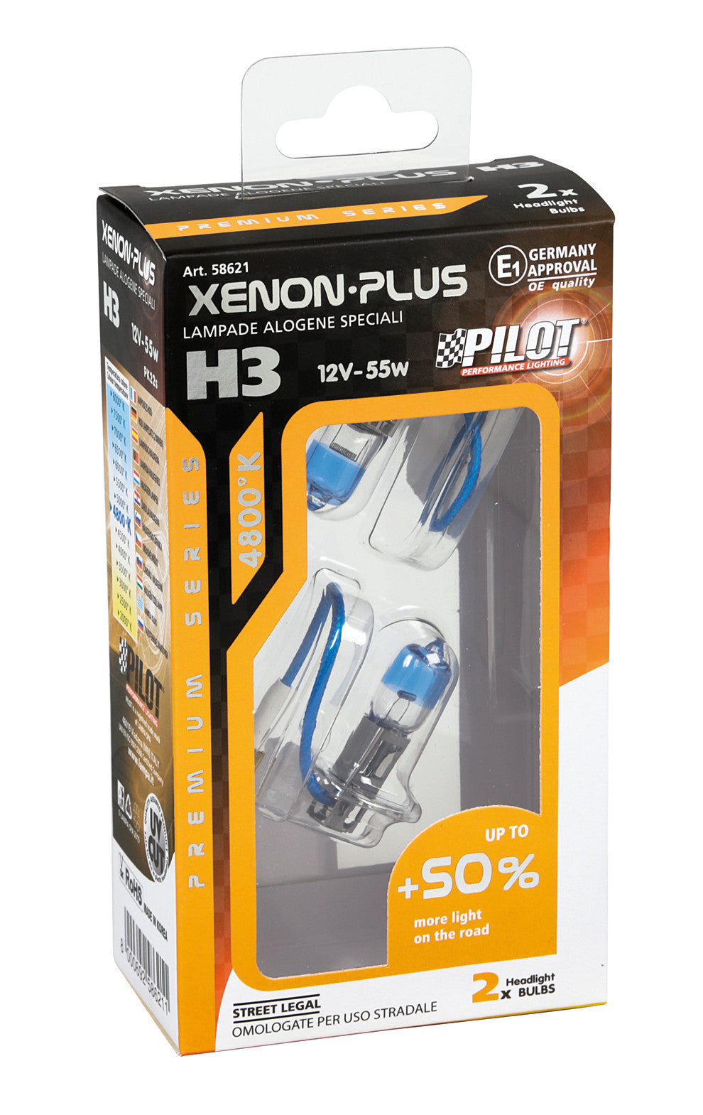 12V Lampada alogena Xenon Plus +50% luce - H3 - 55W - PK22s - 2 pz - Scatola