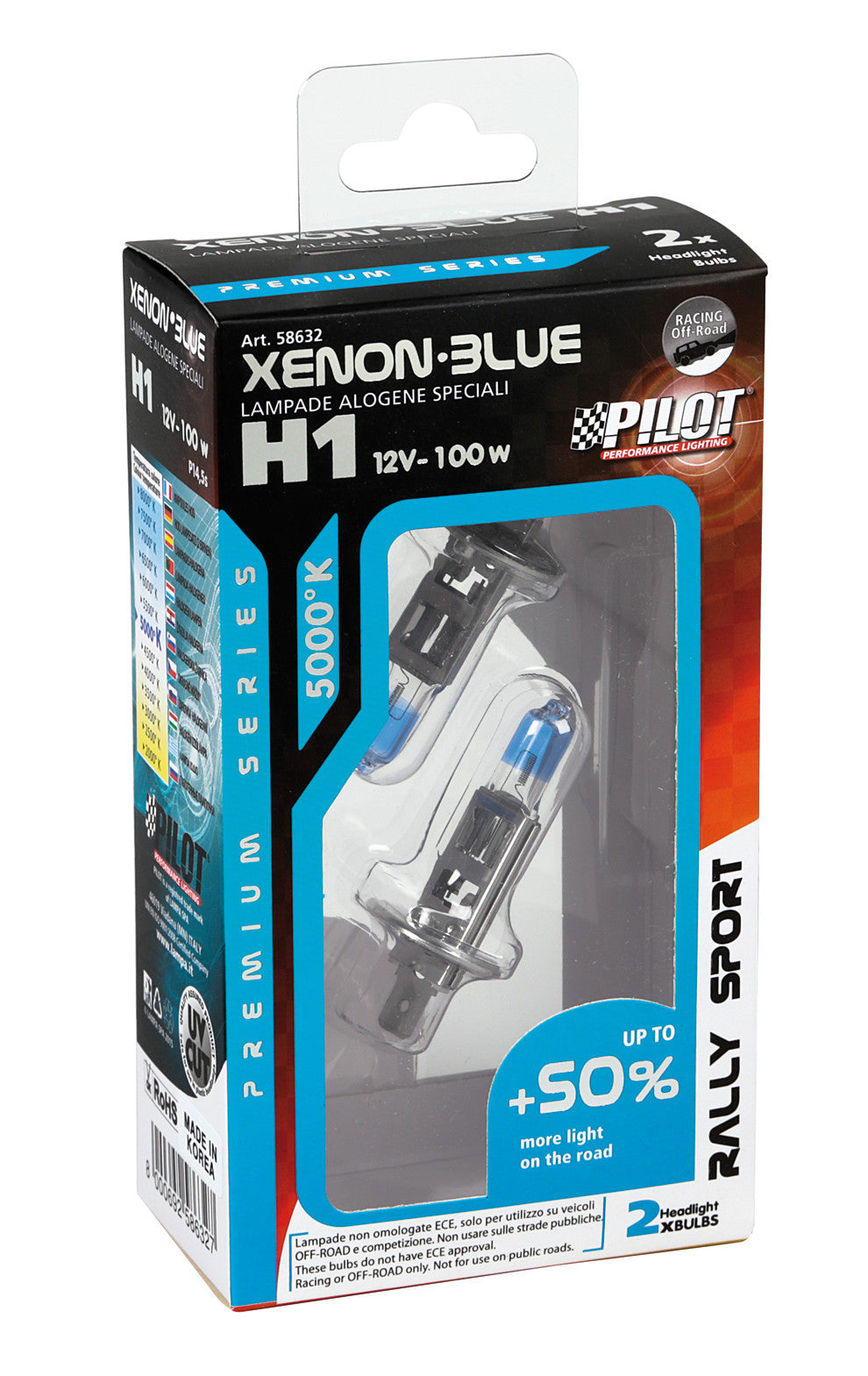 12V Lampada alogena Xenon Blue +50% luce - (H1) - 100W - P14,5s - 2 pz - Scatola