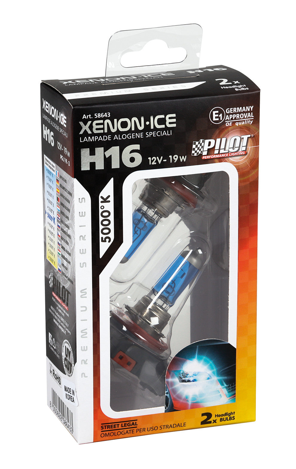 12V Lampada alogena Xenon Ice - H16 - 19W - PGJ19-3 - 2 pz - Scatola