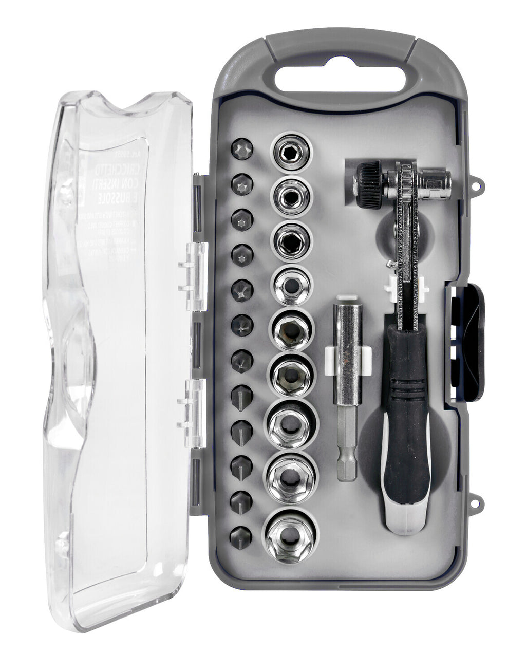 Set cricchetto con inserti e bussole, 23 pz