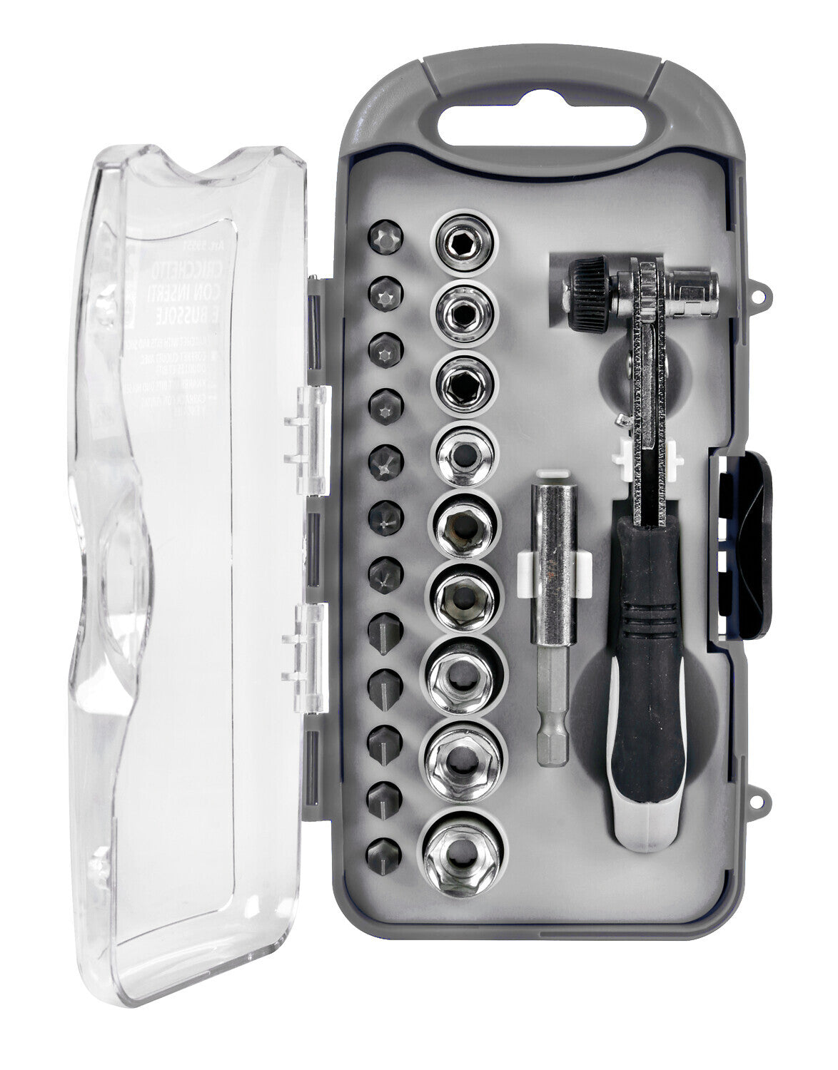 Set cricchetto con inserti e bussole, 23 pz
