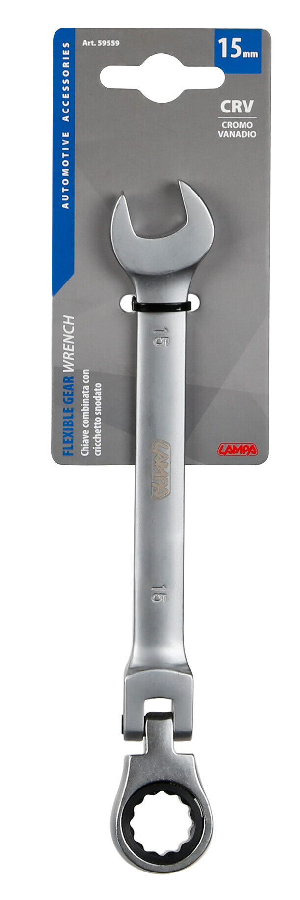 Chiave combinata con cricchetto snodato - 15 mm