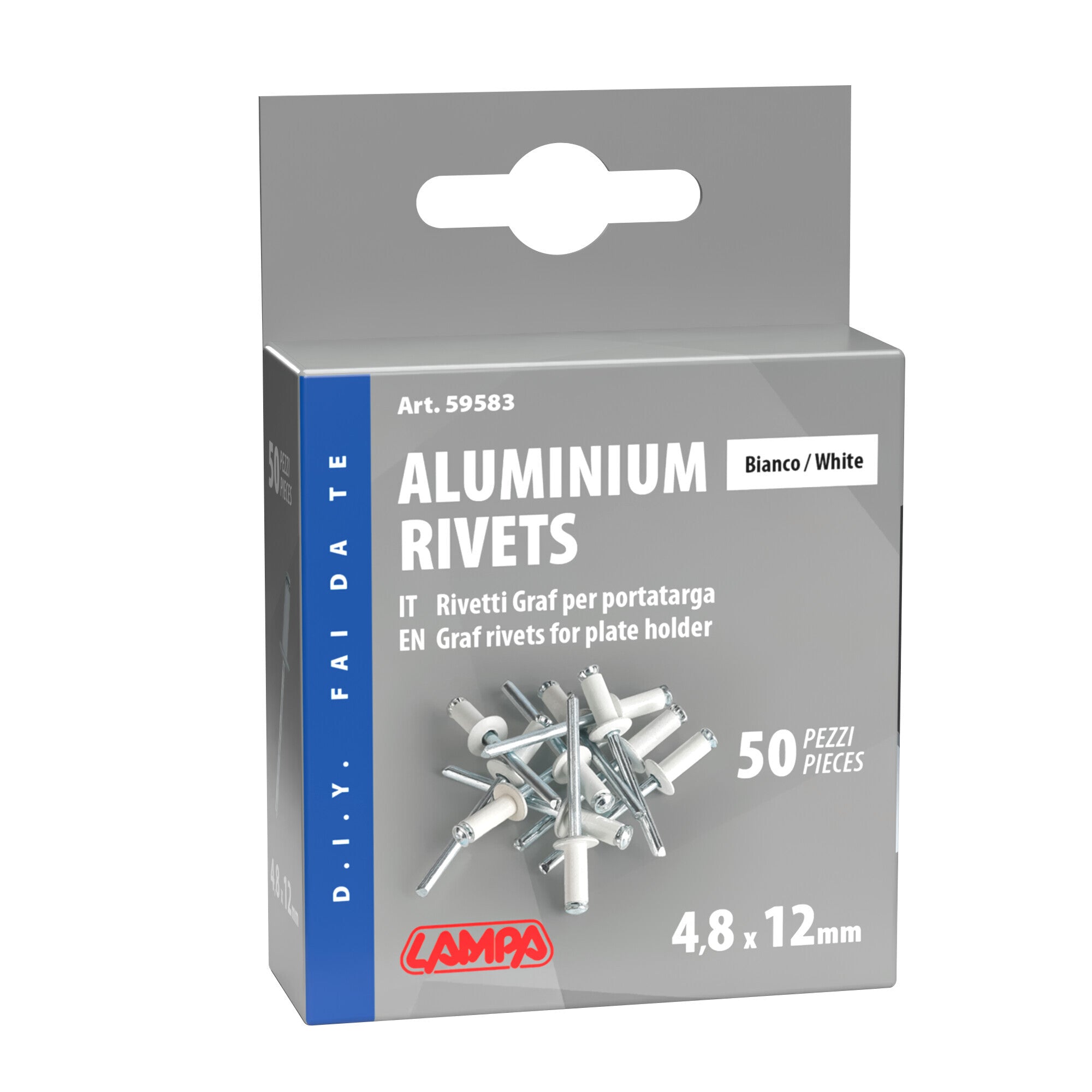 Aluminium Rivets, set 50 rivetti Graf per portatarga - Bianco
