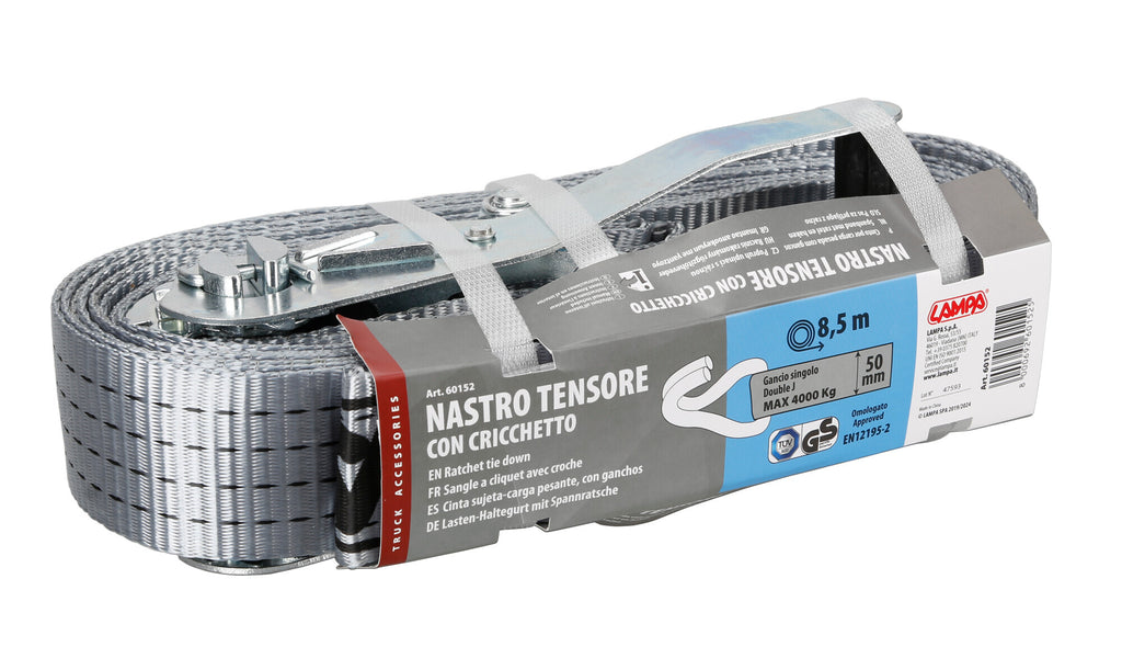 Nastro tensore con cricchetto - Gancio singolo - 8,5 m