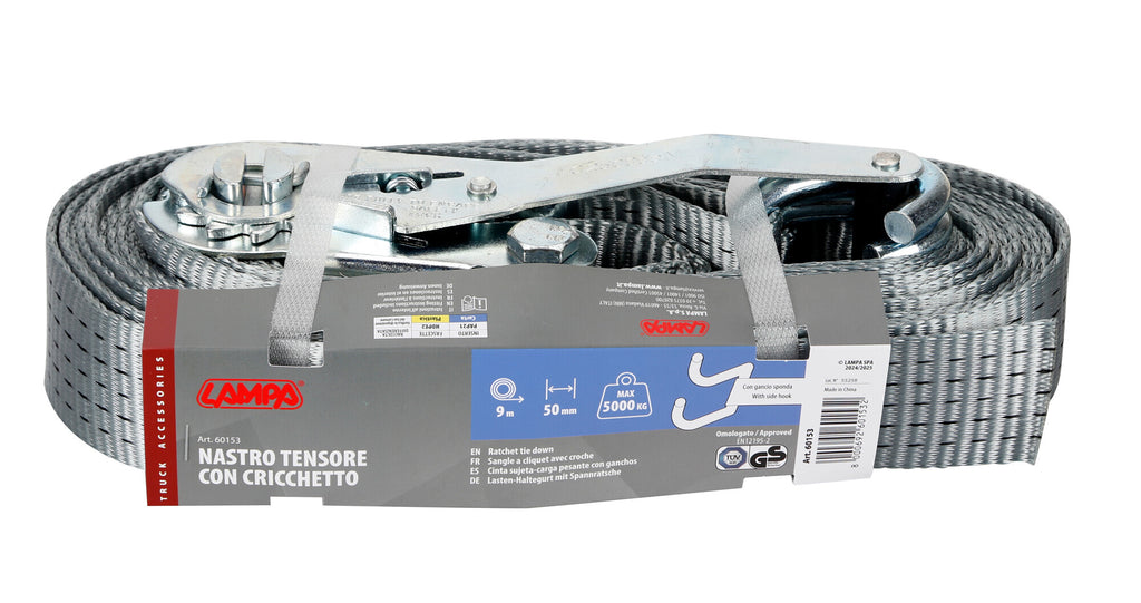 Nastro tensore con cricchetto - Gancio sponda - 9 m