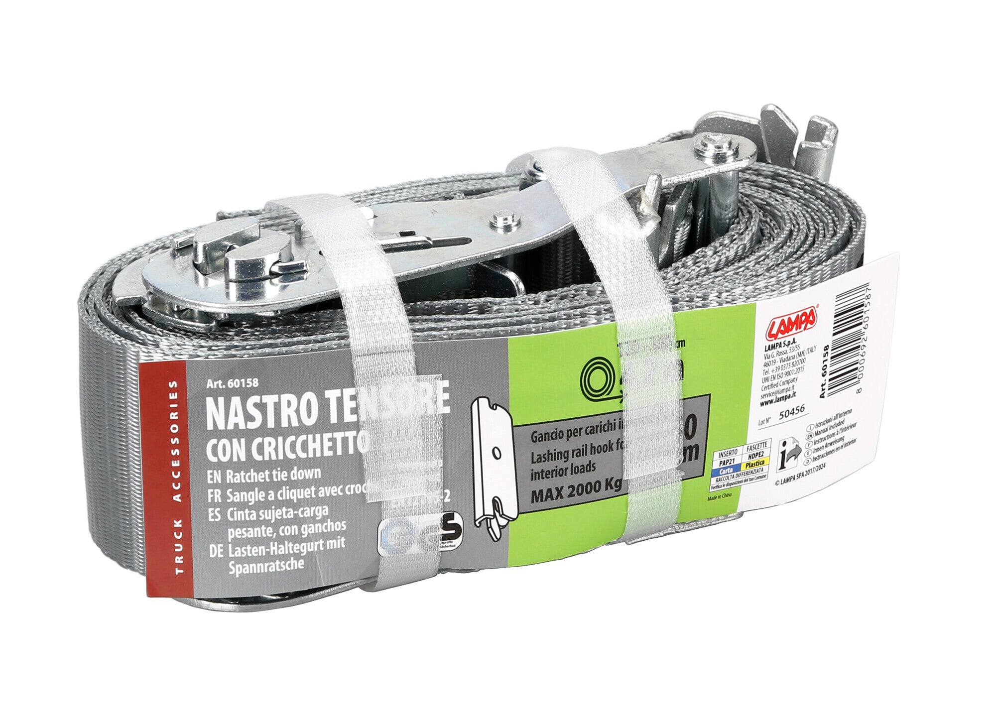 Nastro tensore con cricchetto - Gancio per carichi interni - 1,2+3 m