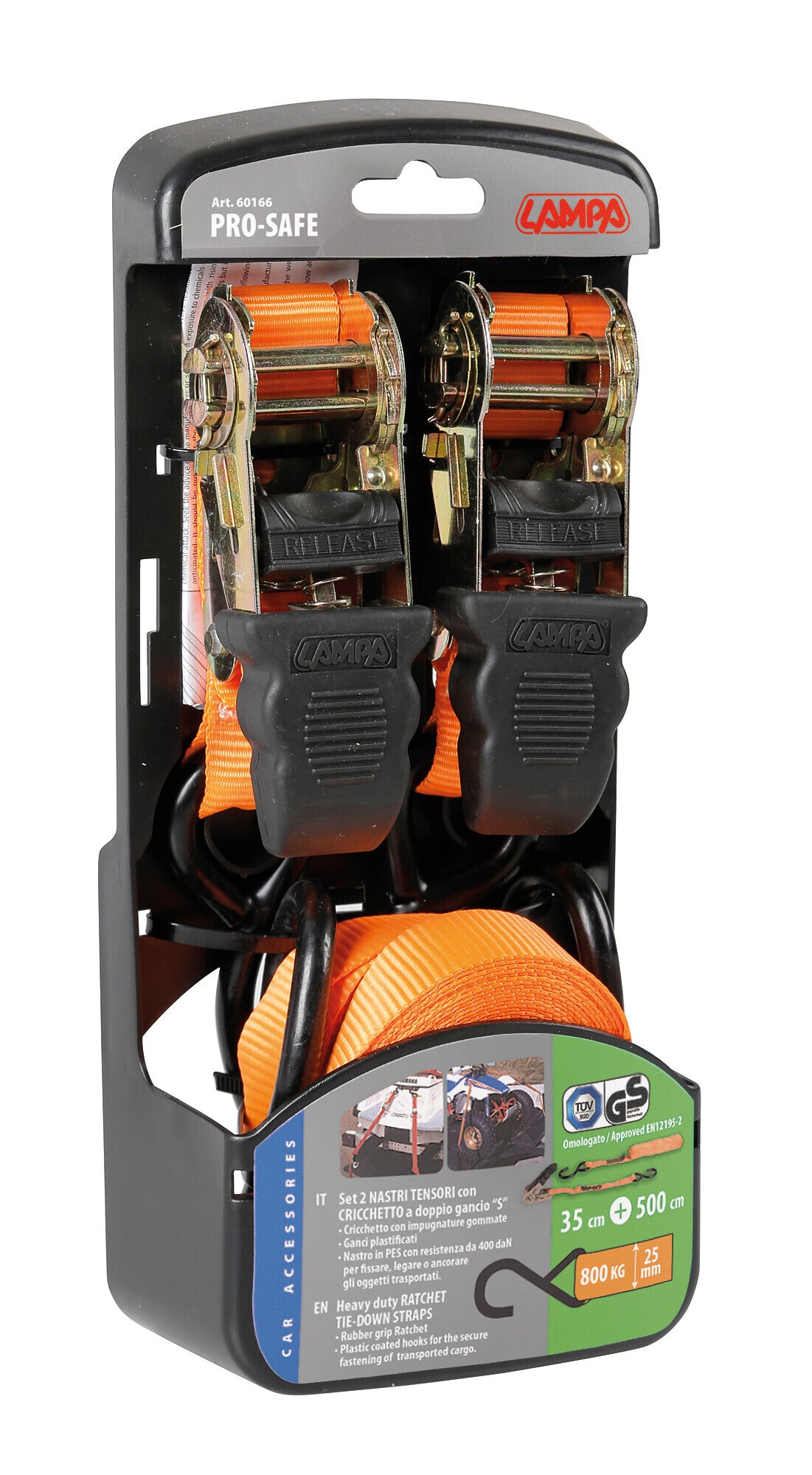 Pro-Safe, set 2 nastri tensori con cricchetto a doppio gancio “S” - 500 cm