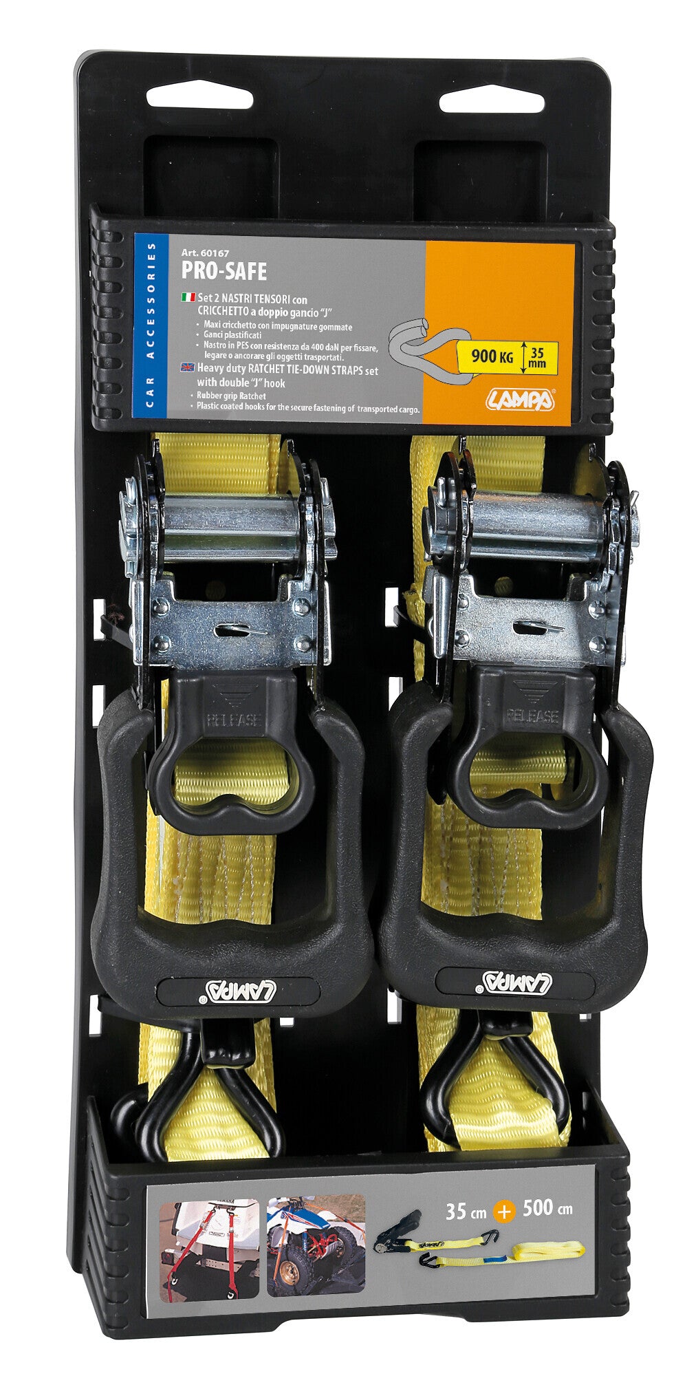 Pro-Safe, set 2 nastri tensori con cricchetto a doppio gancio - 5 m