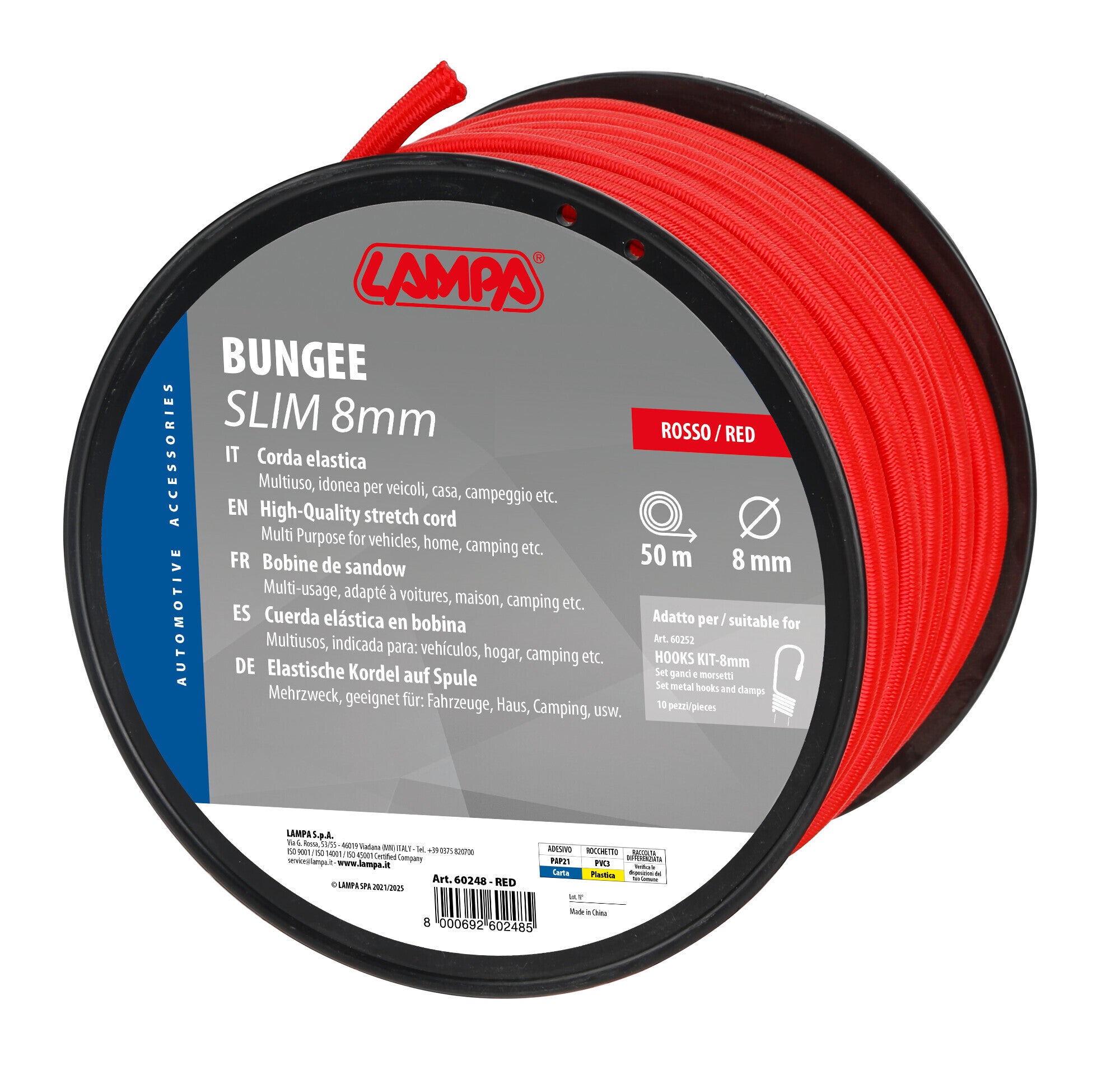 Corda elastica in bobina - Ø 8 mm - 50 m - Rosso