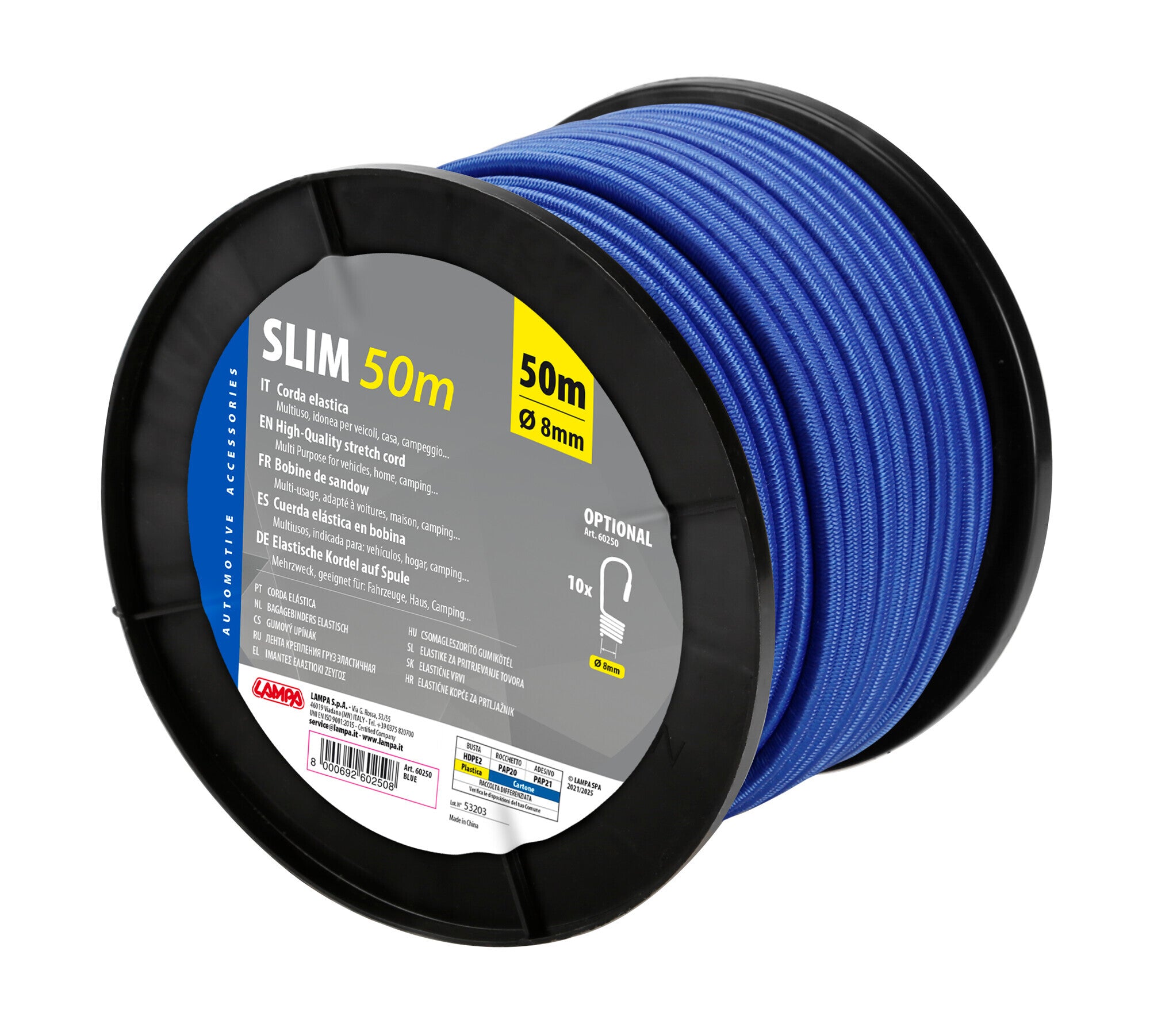 Corda elastica in bobina - Ø 8 mm - 50 m - Blu
