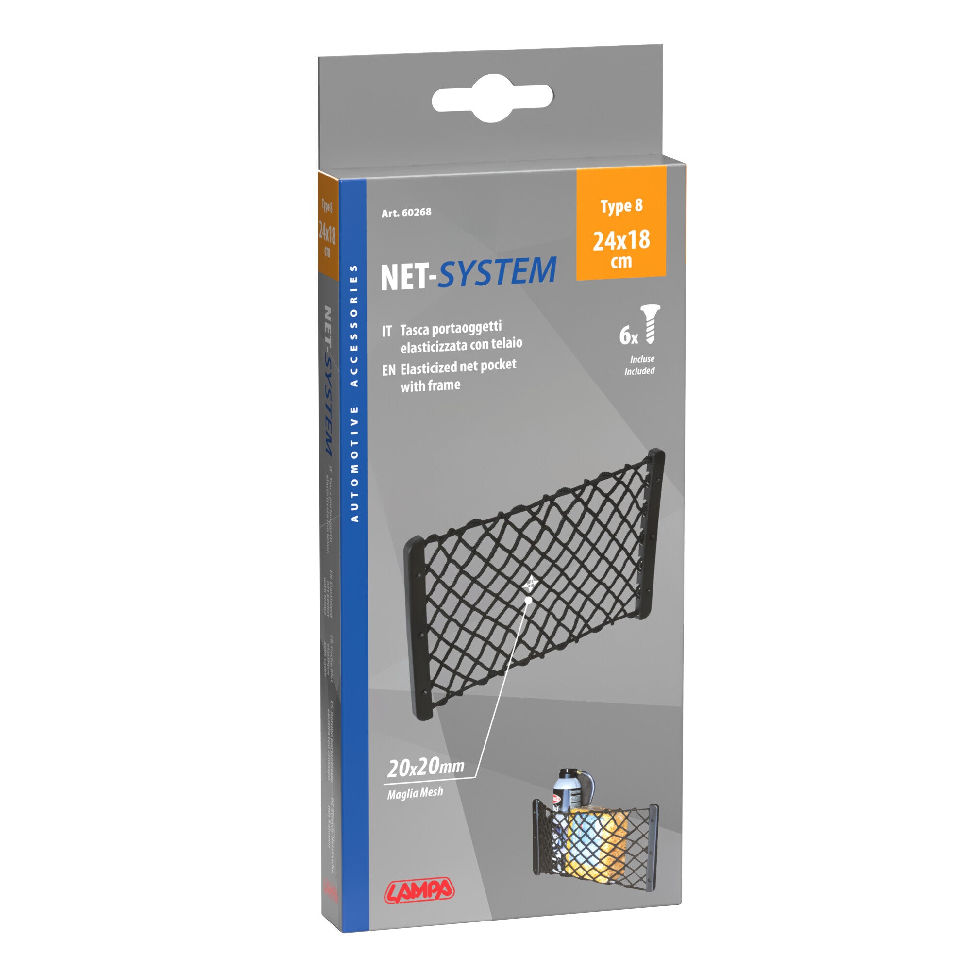 Net-System-8, tasca a rete elasticizzata con telaio - 24x18 cm