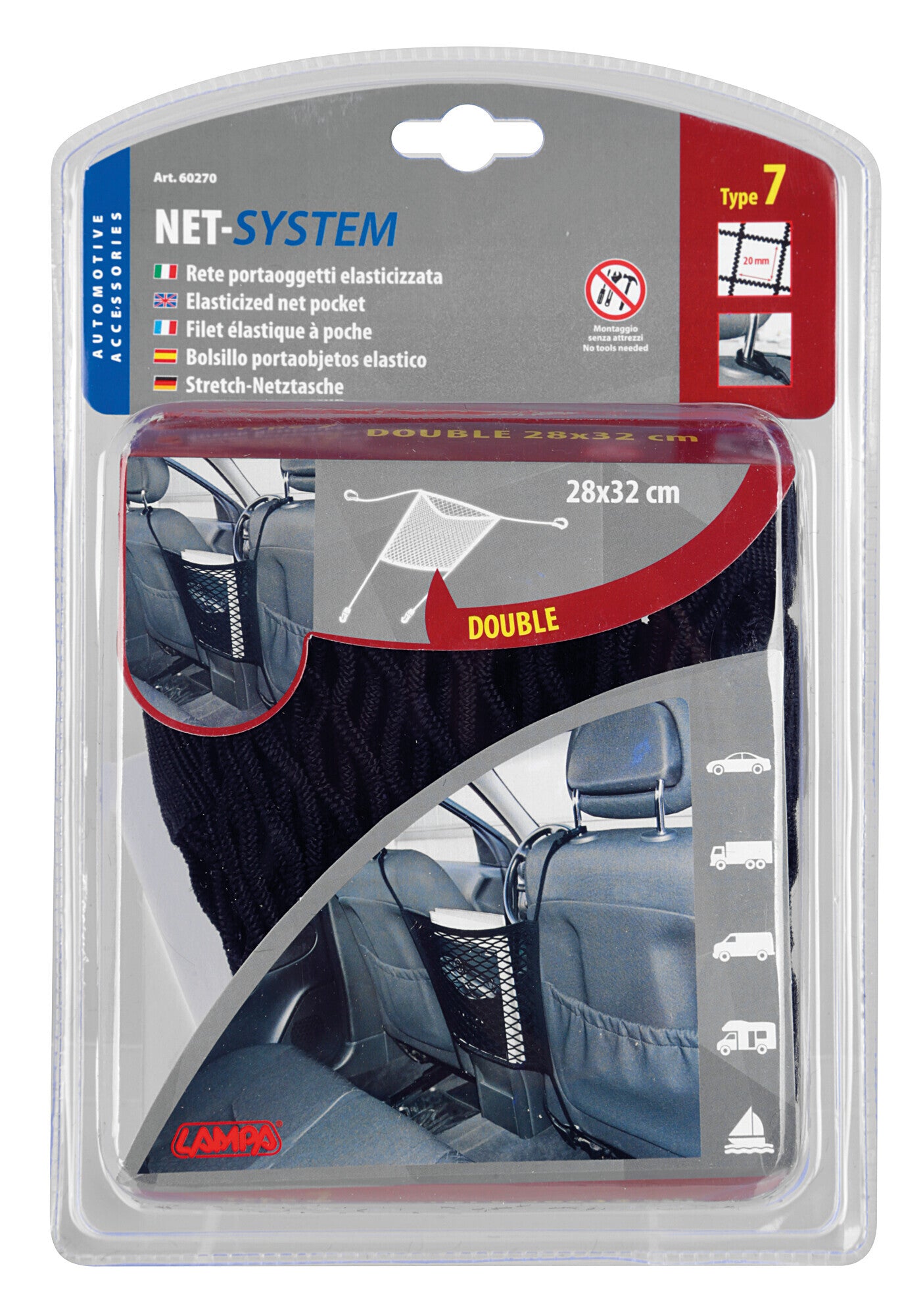 Net-System-7, tasca a rete elasticizzata - 28x32 cm