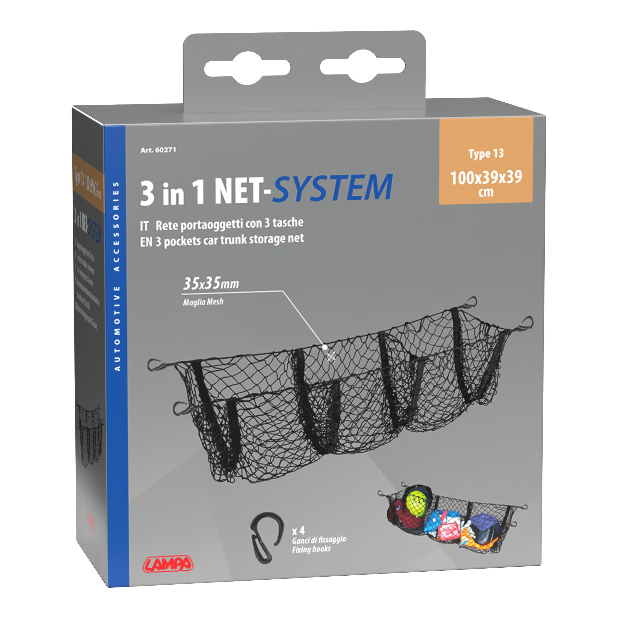 Net-System 13, rete portaoggetti con 3 tasche