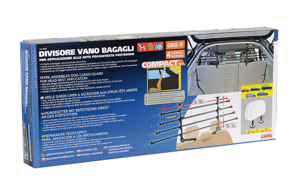 GRG-9 Compact, griglia divisoria telescopica 4 elementi, applicazione al poggiatesta