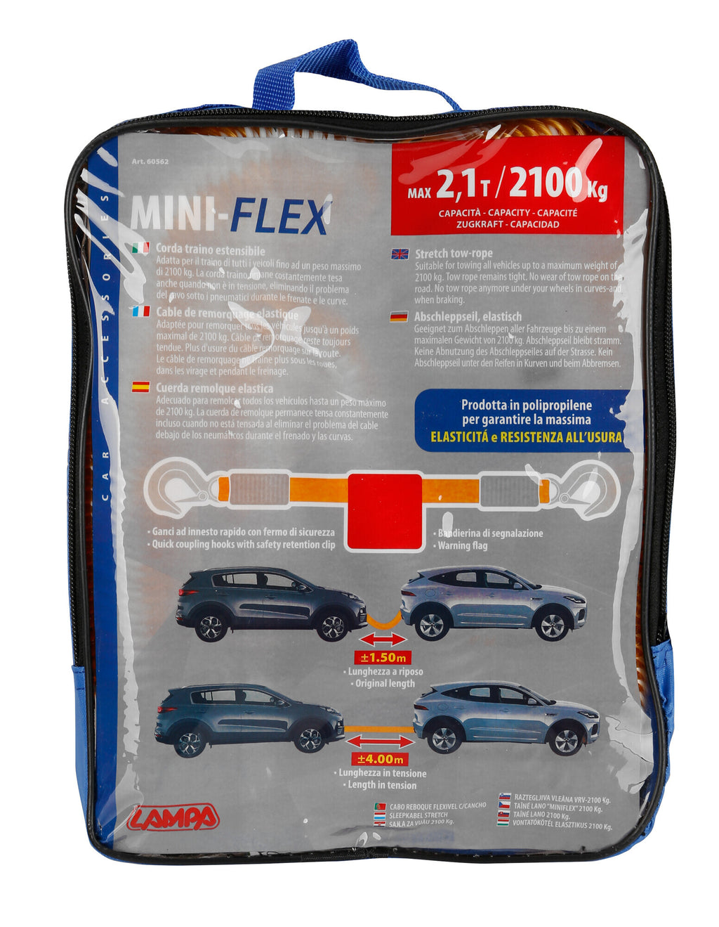 Miniflex 2100 kg, Corda traino estensibile - Busta