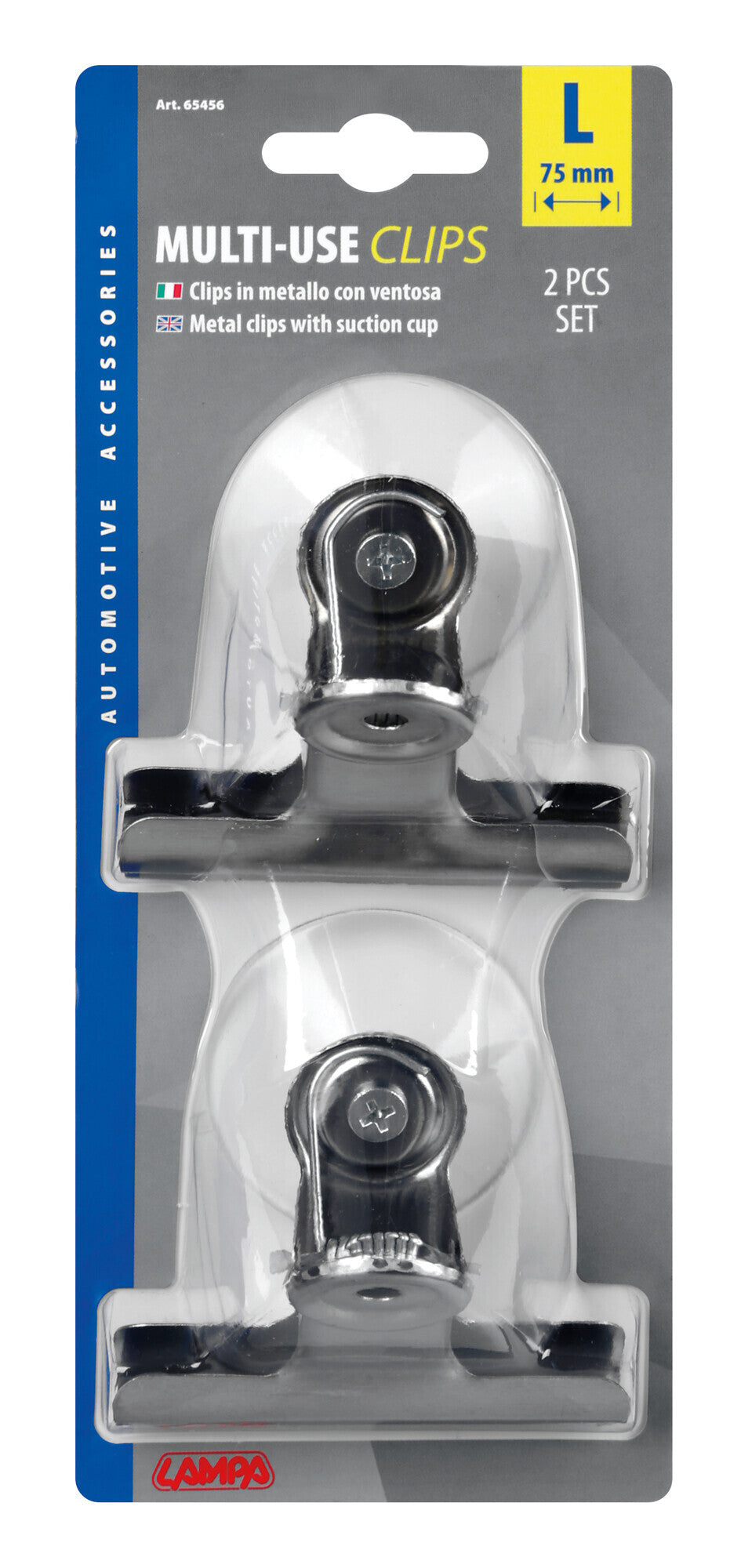 Set 2 clips in metallo con ventosa - L - 75 mm