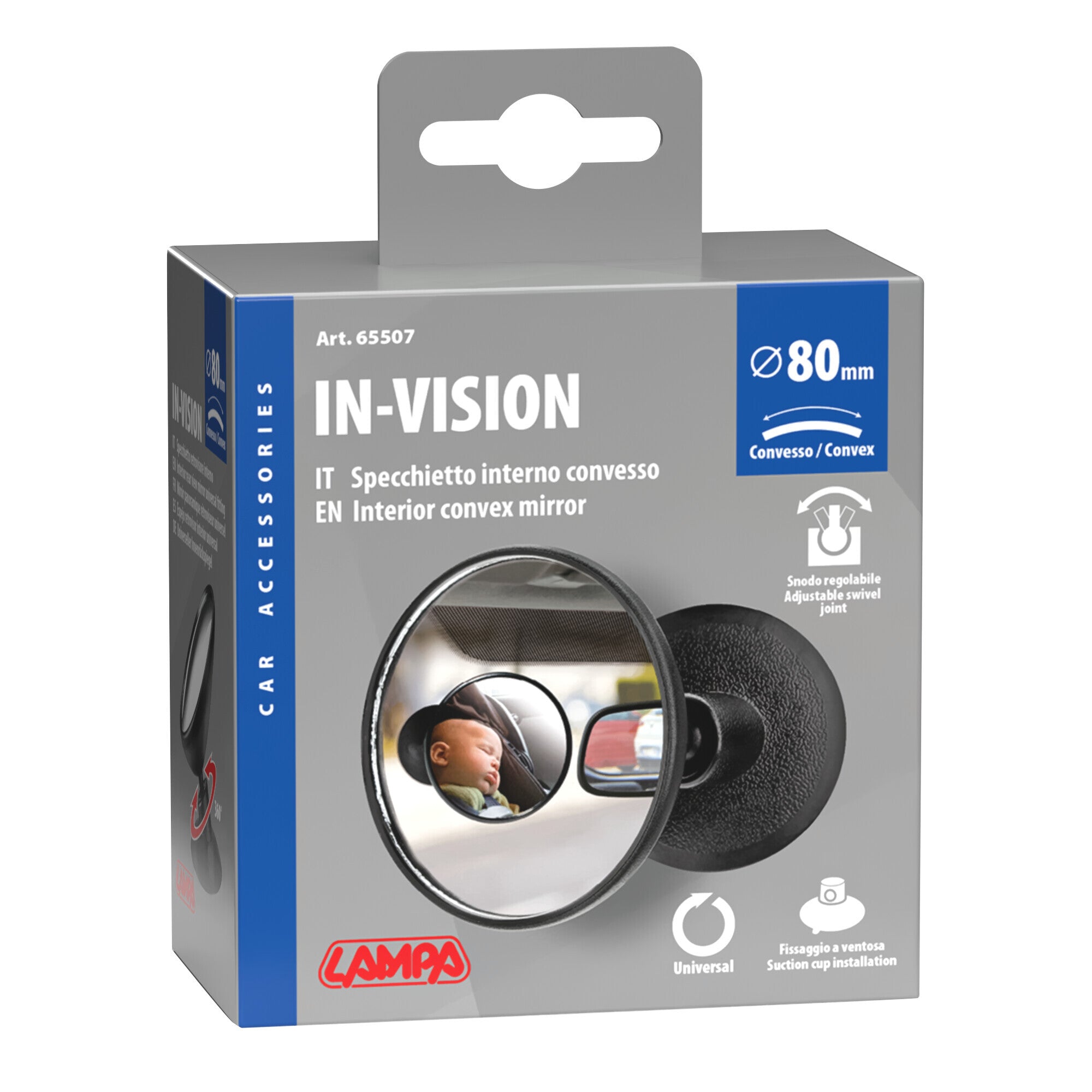 Specchietto retrovisore rotondo con ventosa - Ø 80 mm