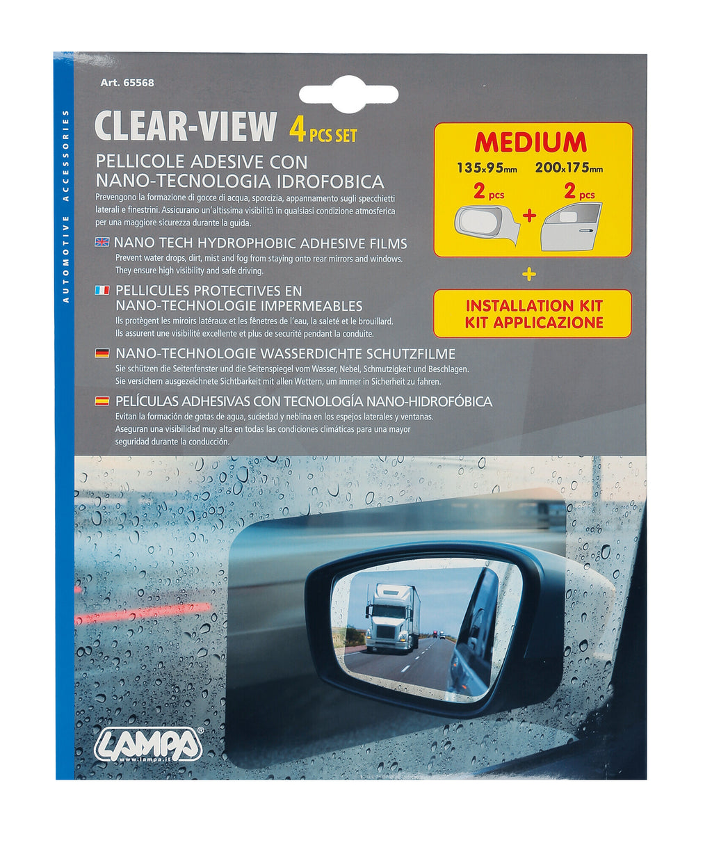 Clear-View, set 4 pellicole adesive con nano-tecnologia idrofobica - M - 135x95 mm