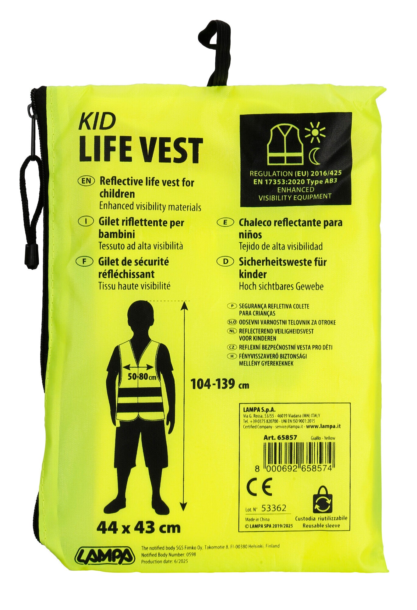 Kid life-Vest, gilet riflettente per bambini - Giallo