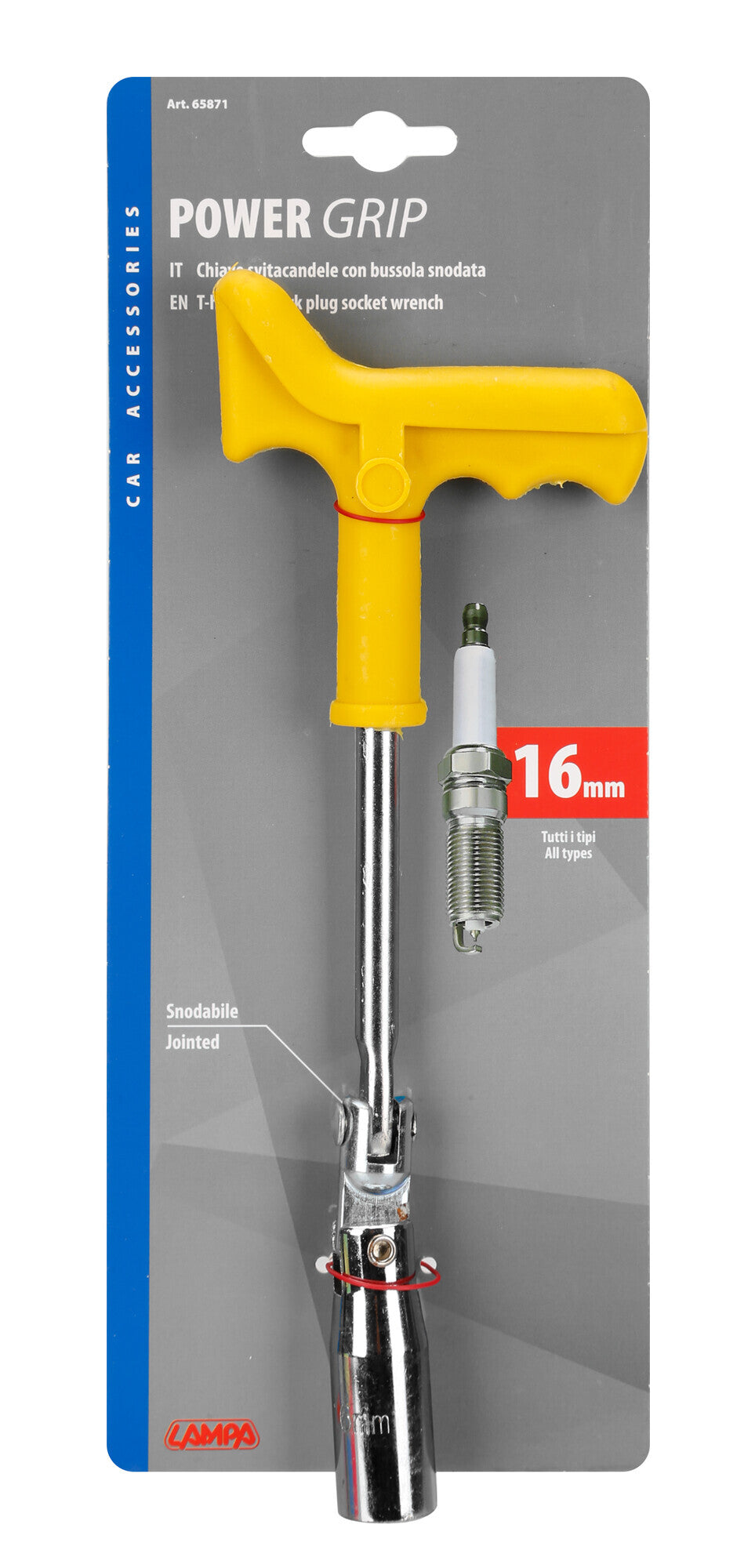 Power Grip, chiave svitacandele con bussola snodata - 16 mm