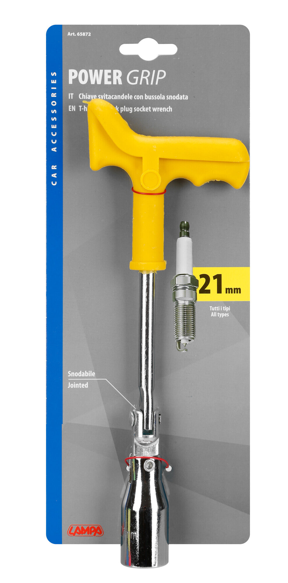 Power Grip, chiave svitacandele con bussola snodata - 21 mm